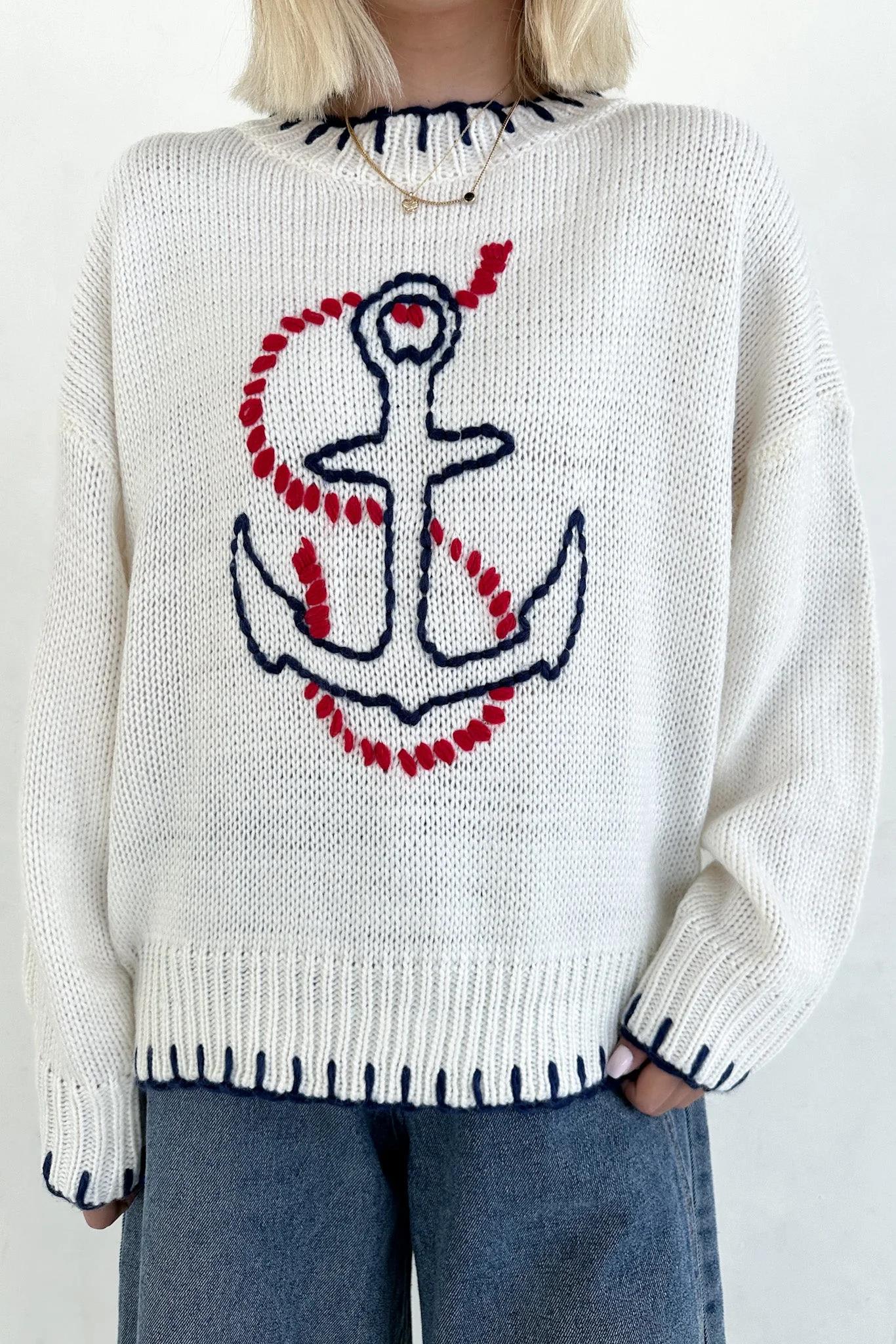 Anchors Away Lightweight Stitched Sweater