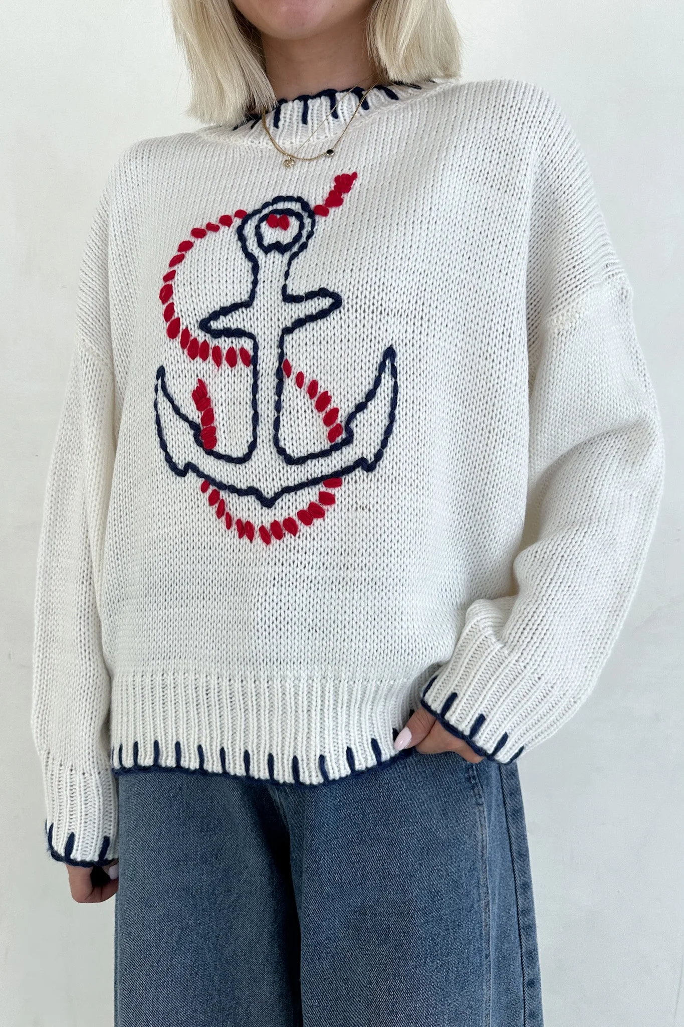 Anchors Away Lightweight Stitched Sweater - Image 2
