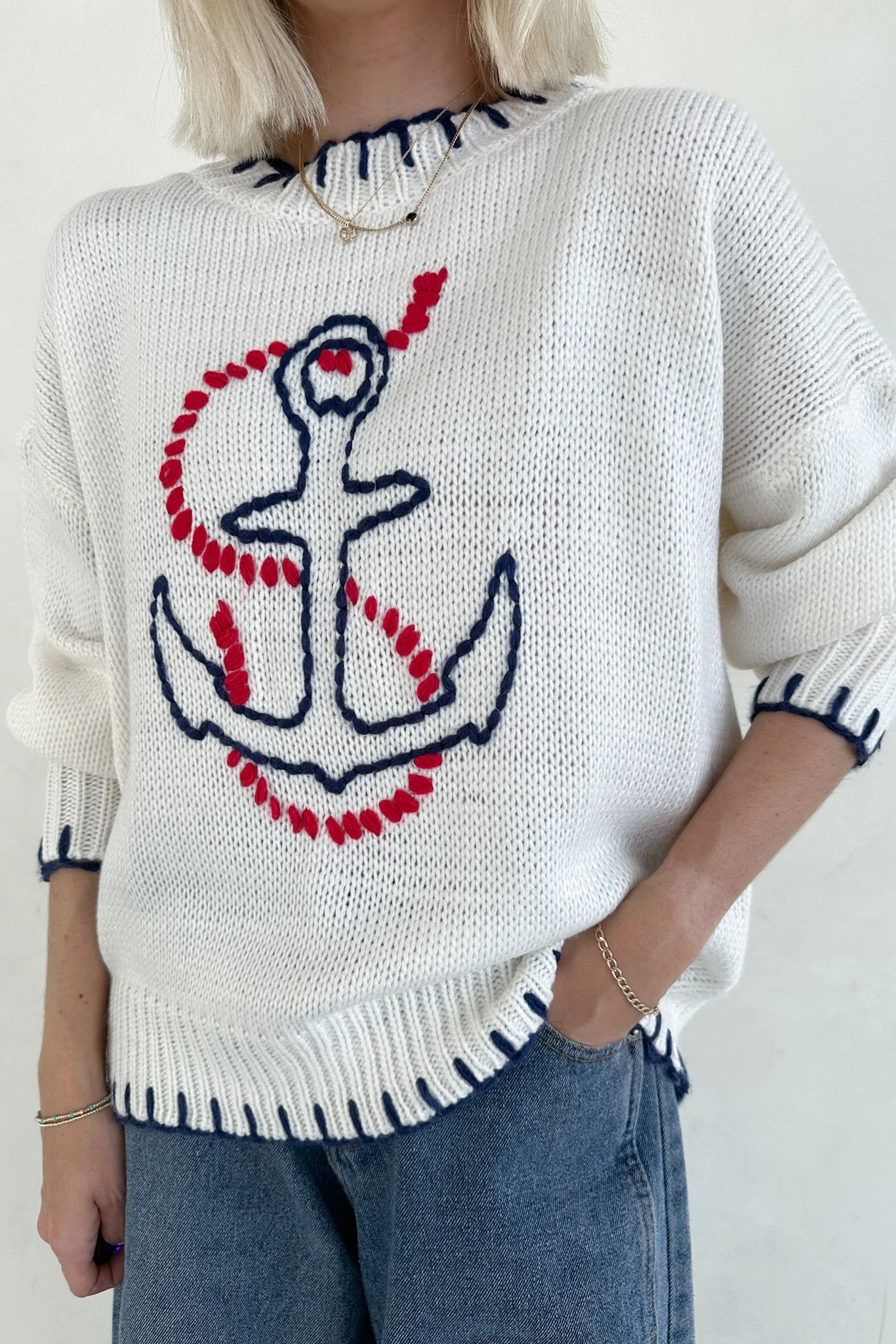 Anchors Away Lightweight Stitched Sweater - Image 4