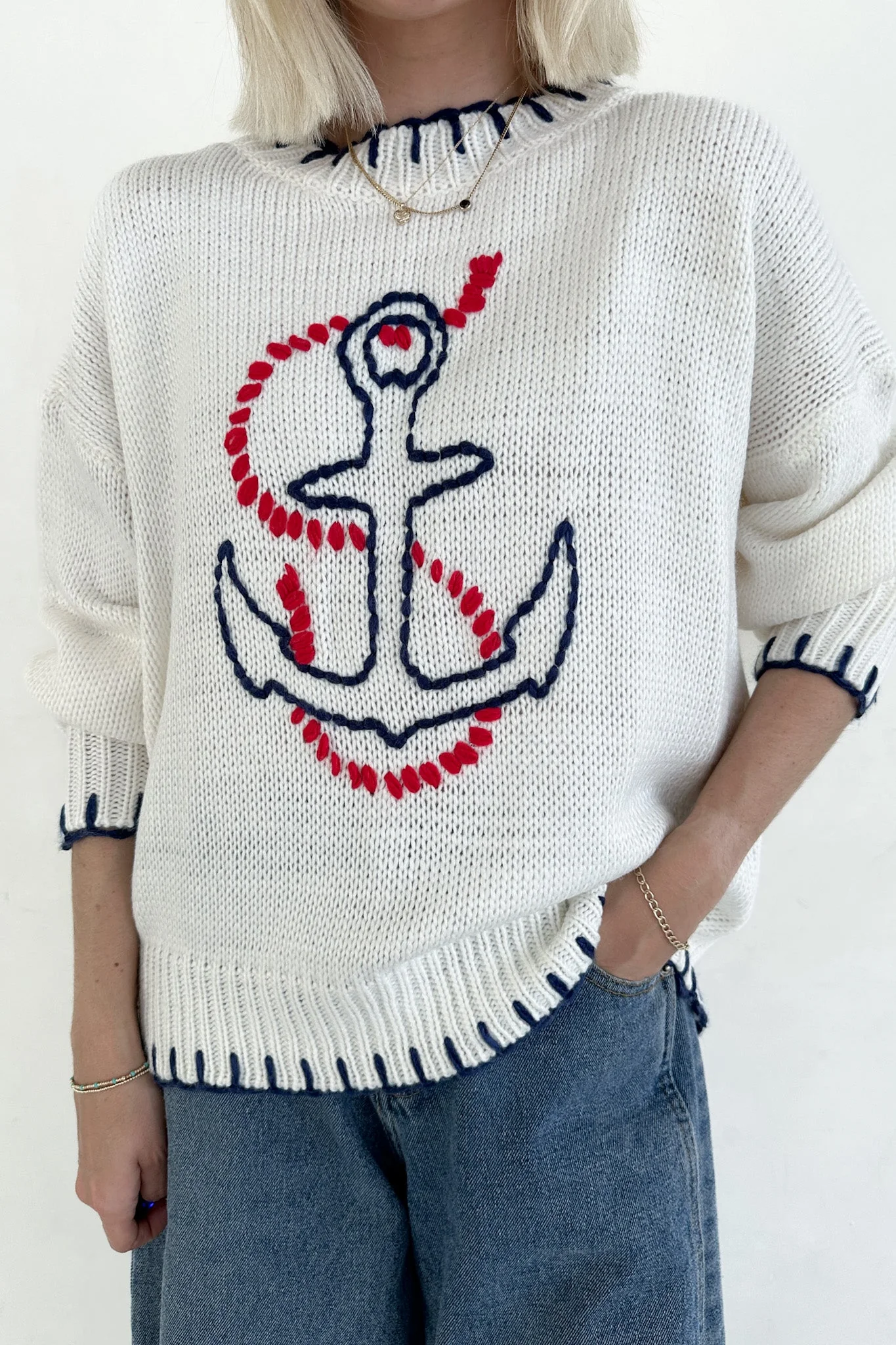 Anchors Away Lightweight Stitched Sweater - Image 6