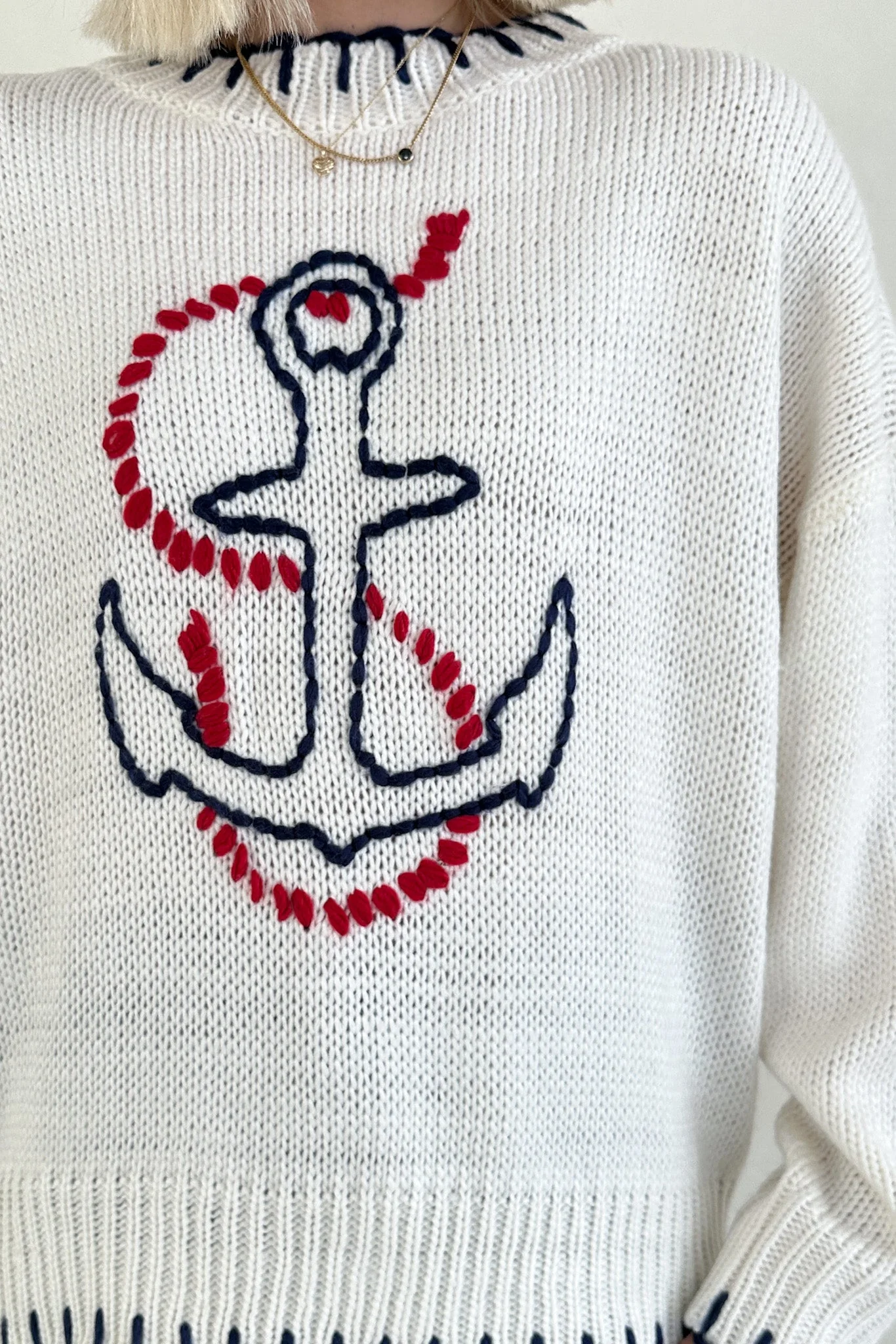 Anchors Away Lightweight Stitched Sweater - Image 8