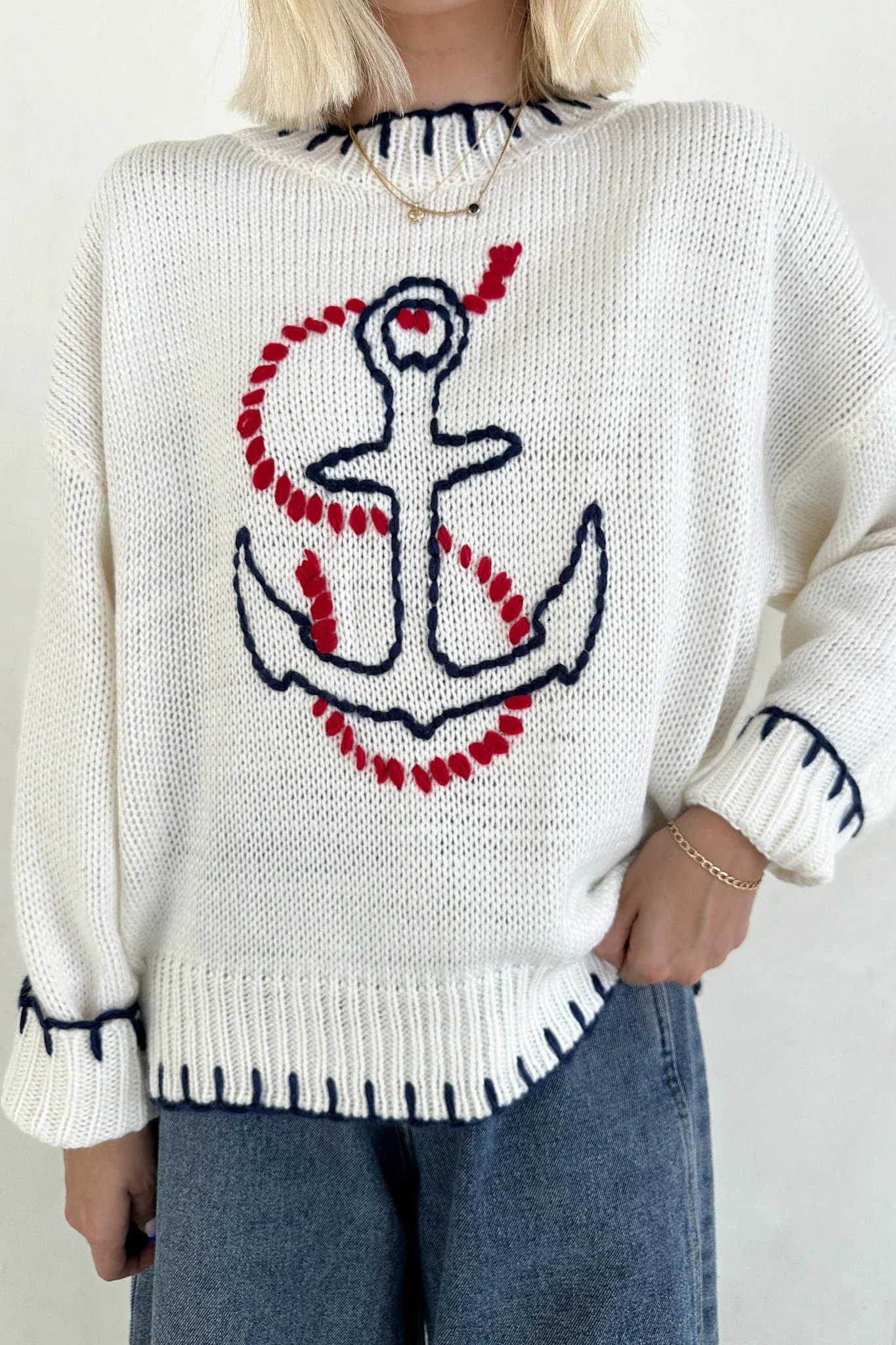 Anchors Away Lightweight Stitched Sweater - Image 9