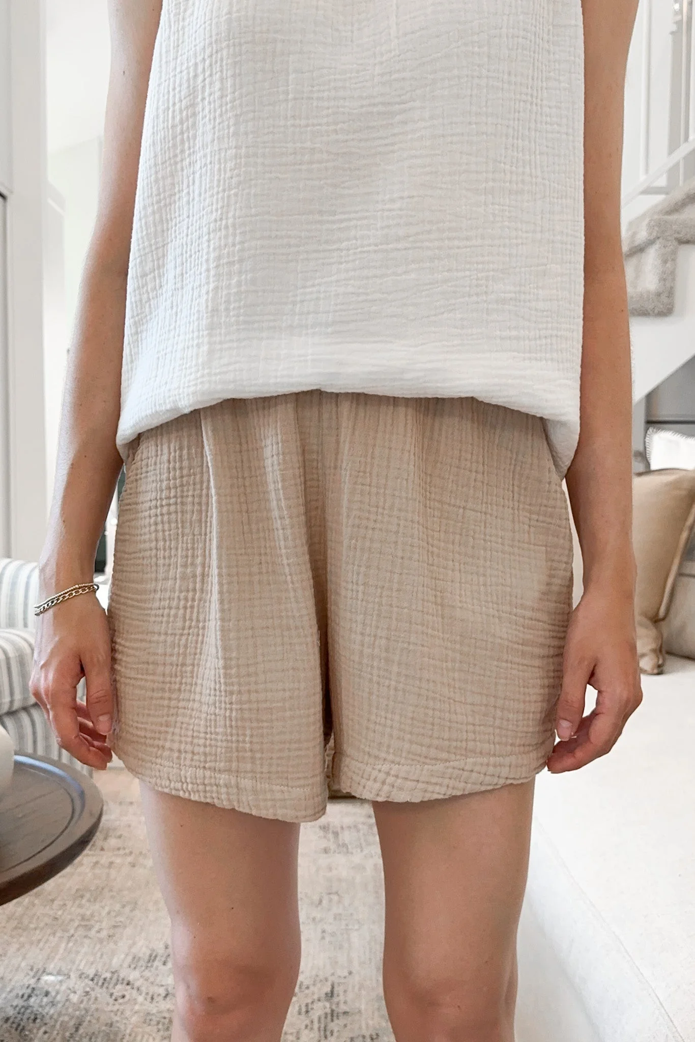 August Cotton Shorts in Sand - Image 3