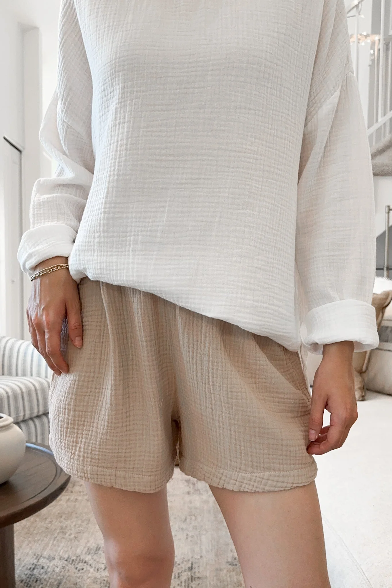 August Cotton Shorts in Sand - Image 4