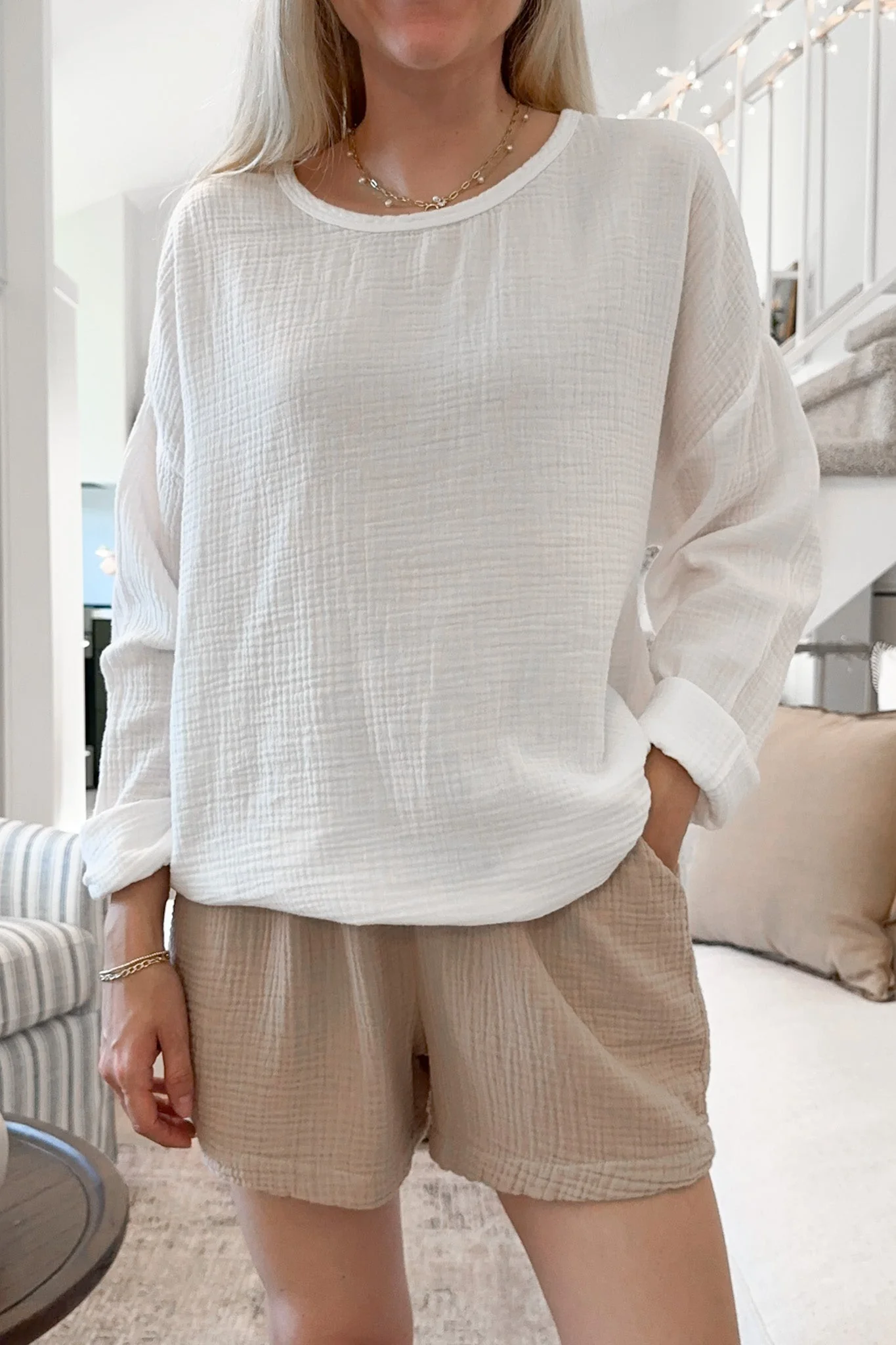 August Cotton Shorts in Sand - Image 6