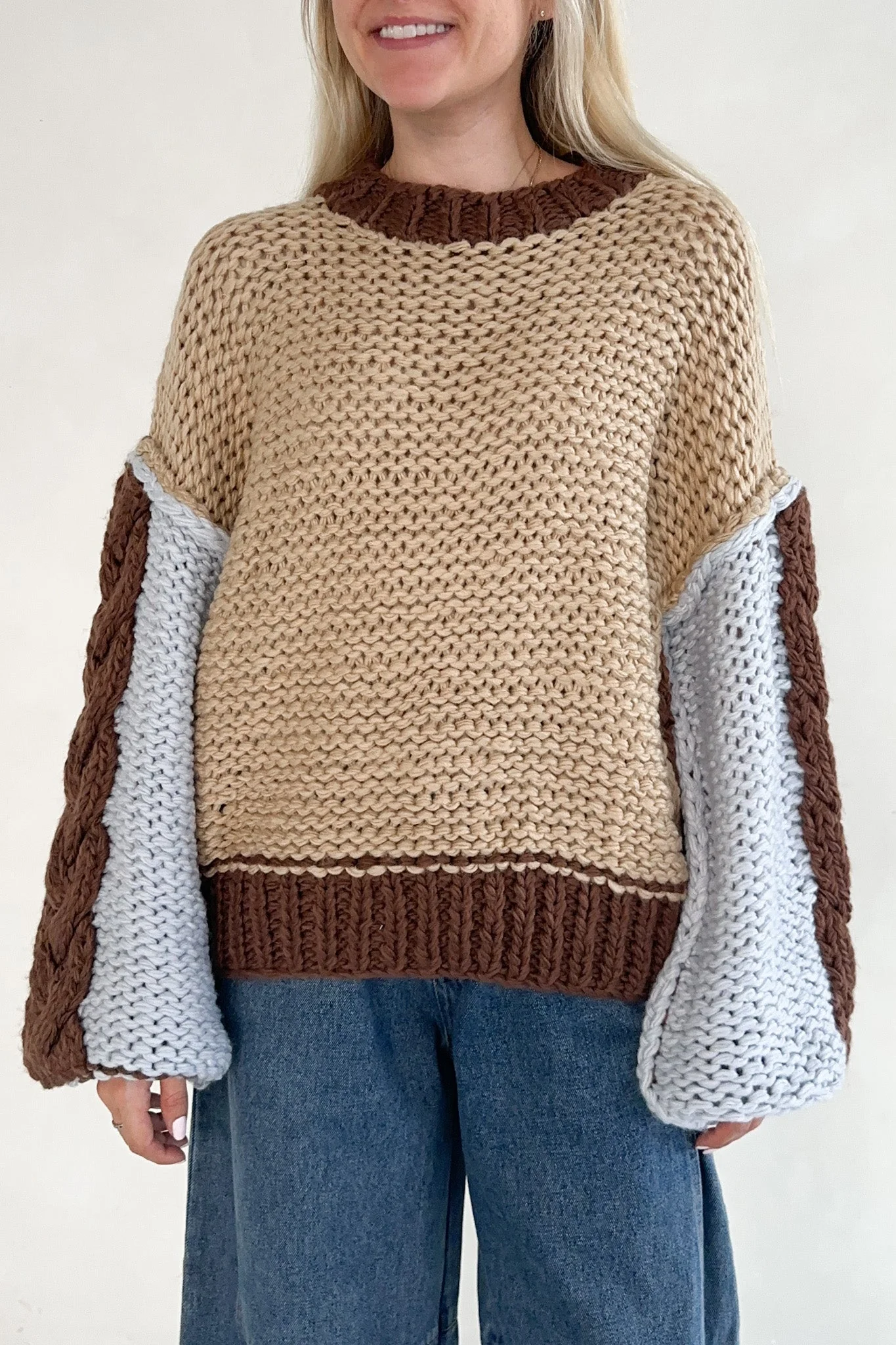 August Hand-Knit Colorblock Chunky Pullover - Image 2