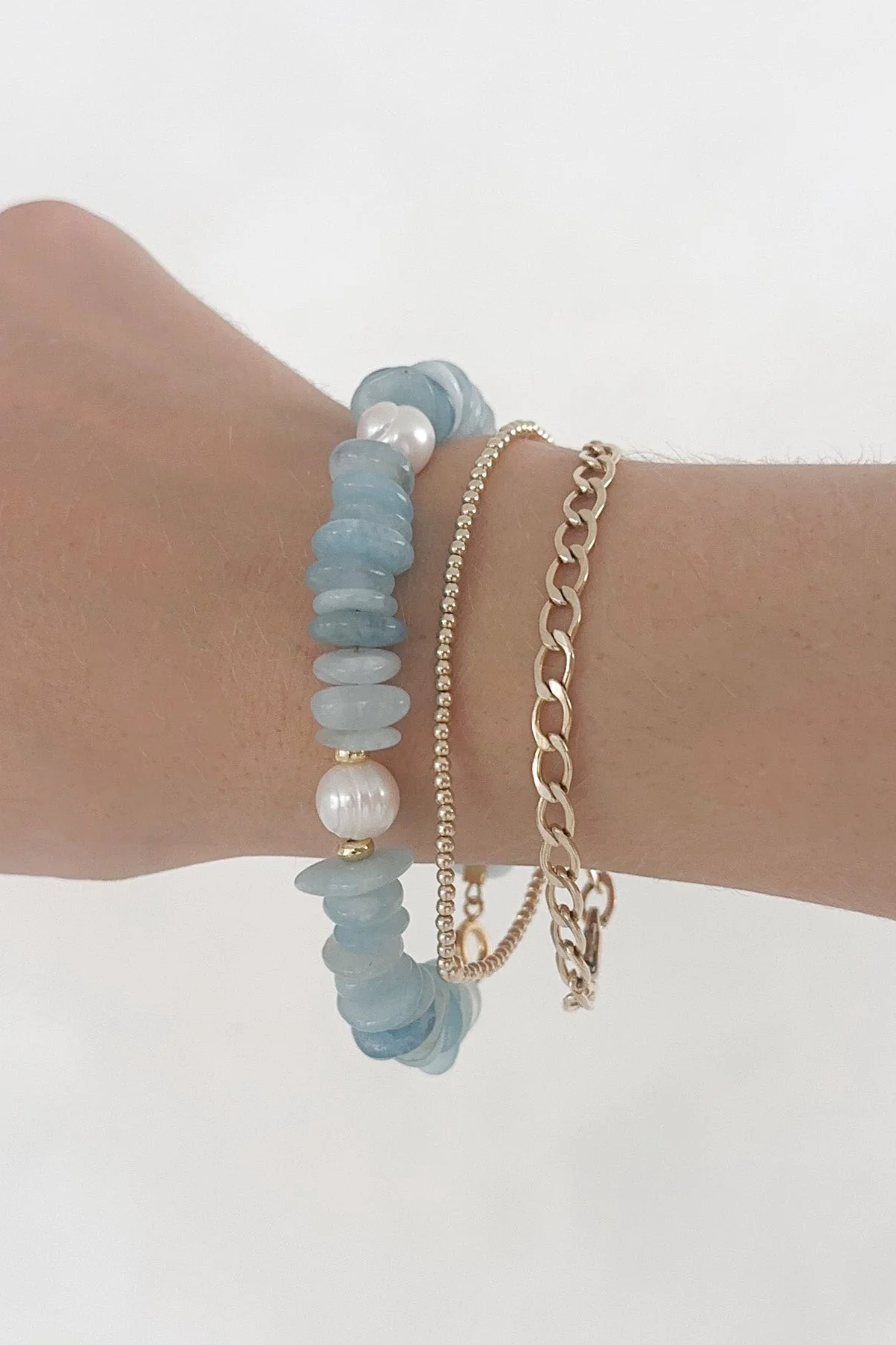 Bali Pearl & Aquamarine Beaded Bracelet - Image 3
