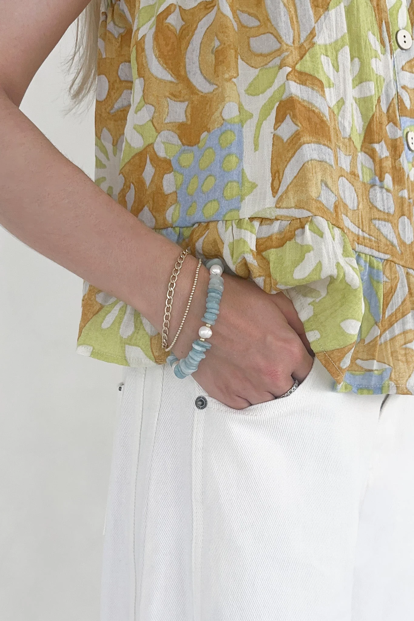 Bali Pearl & Aquamarine Beaded Bracelet - Image 5