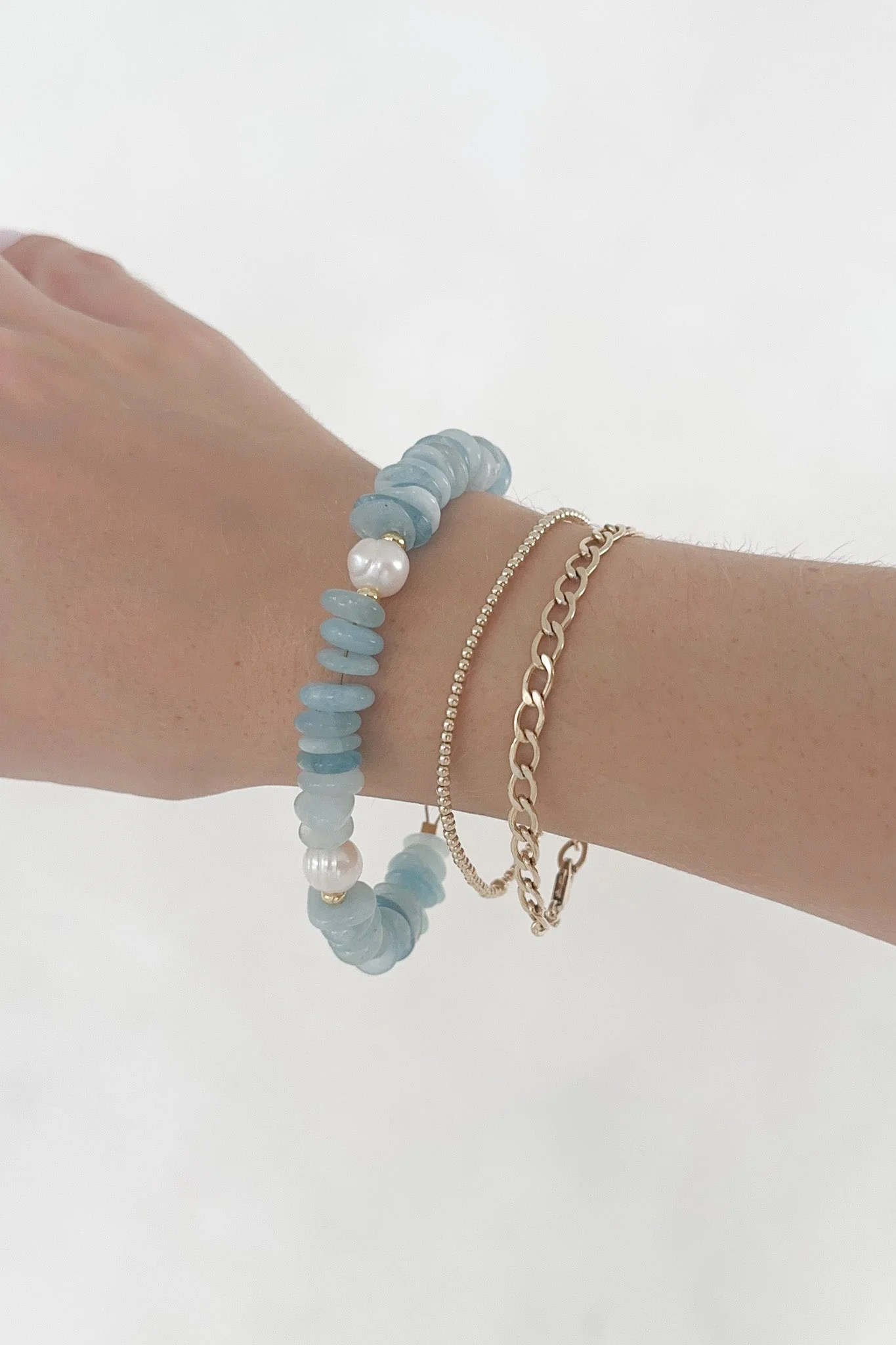 Bali Pearl & Aquamarine Beaded Bracelet - Image 6