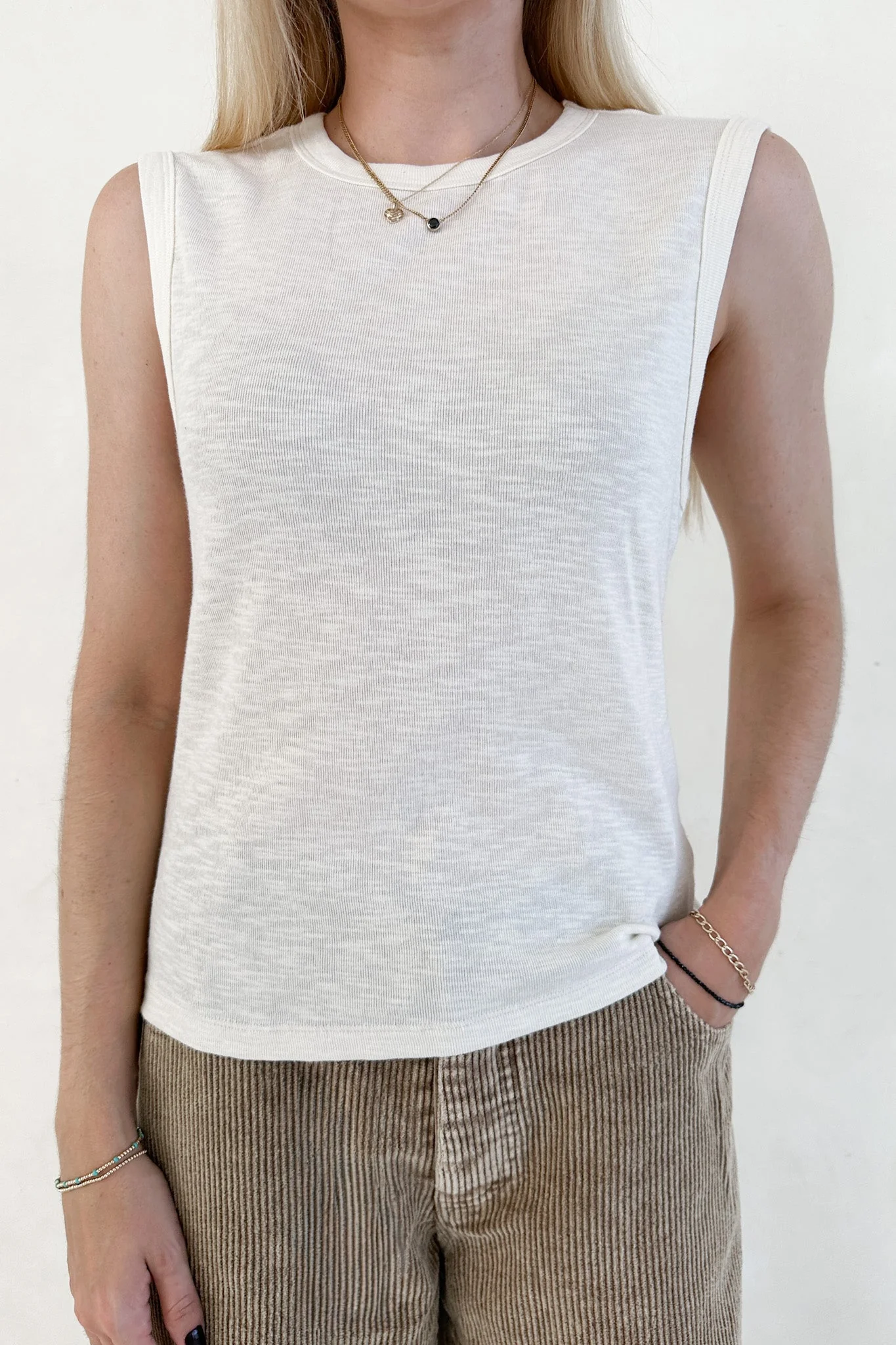Baylor Cotton Tank Top in Off White