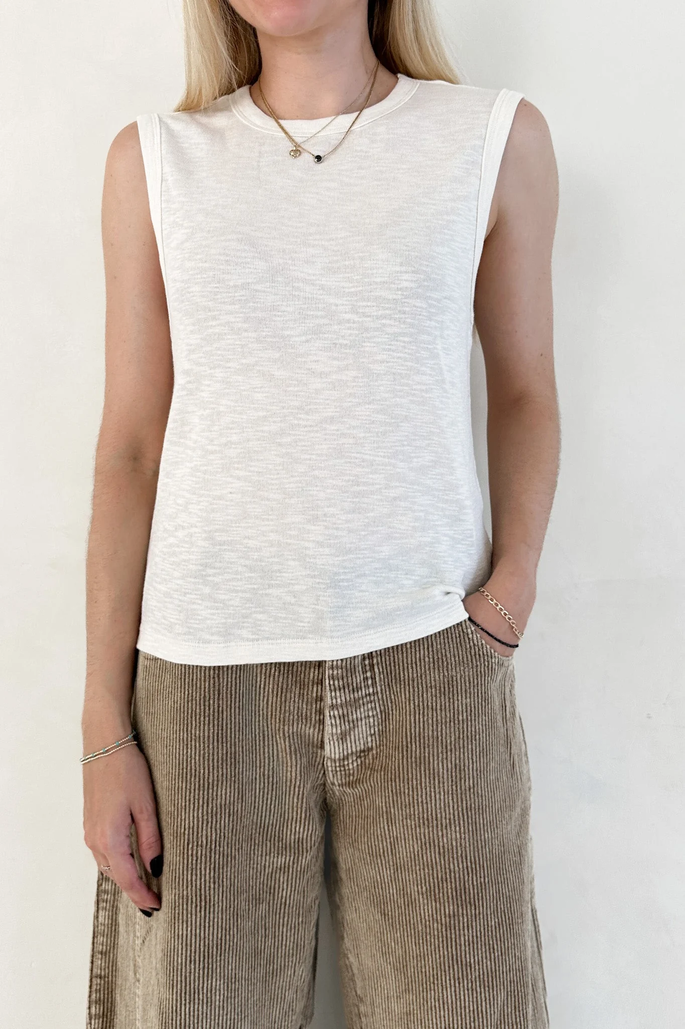Baylor Cotton Tank Top in Off White - Image 3