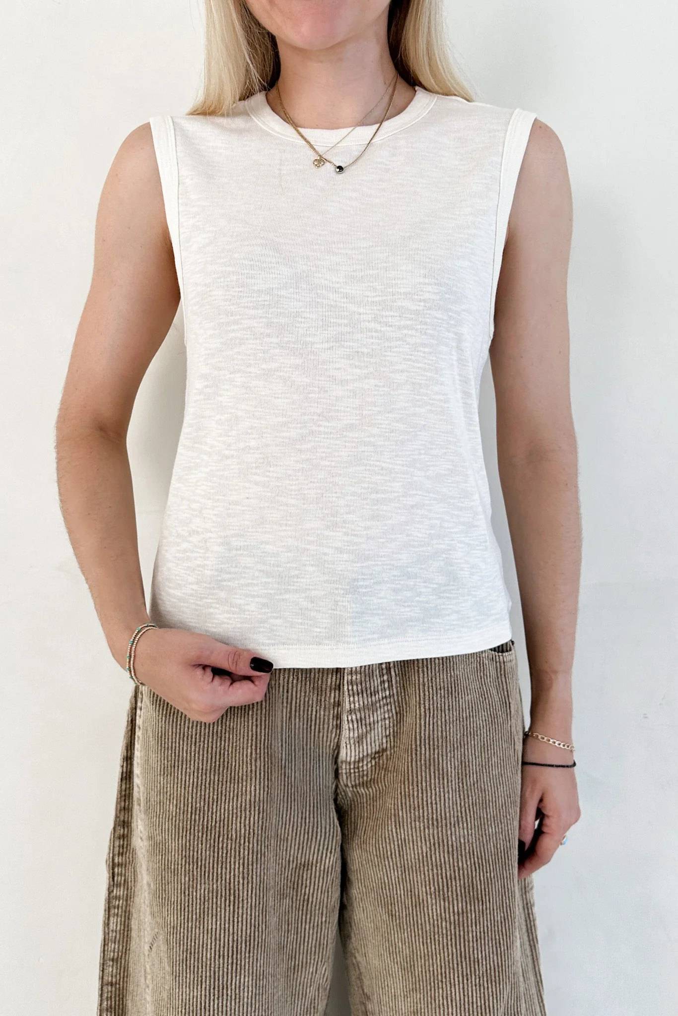 Baylor Cotton Tank Top in Off White - Image 5