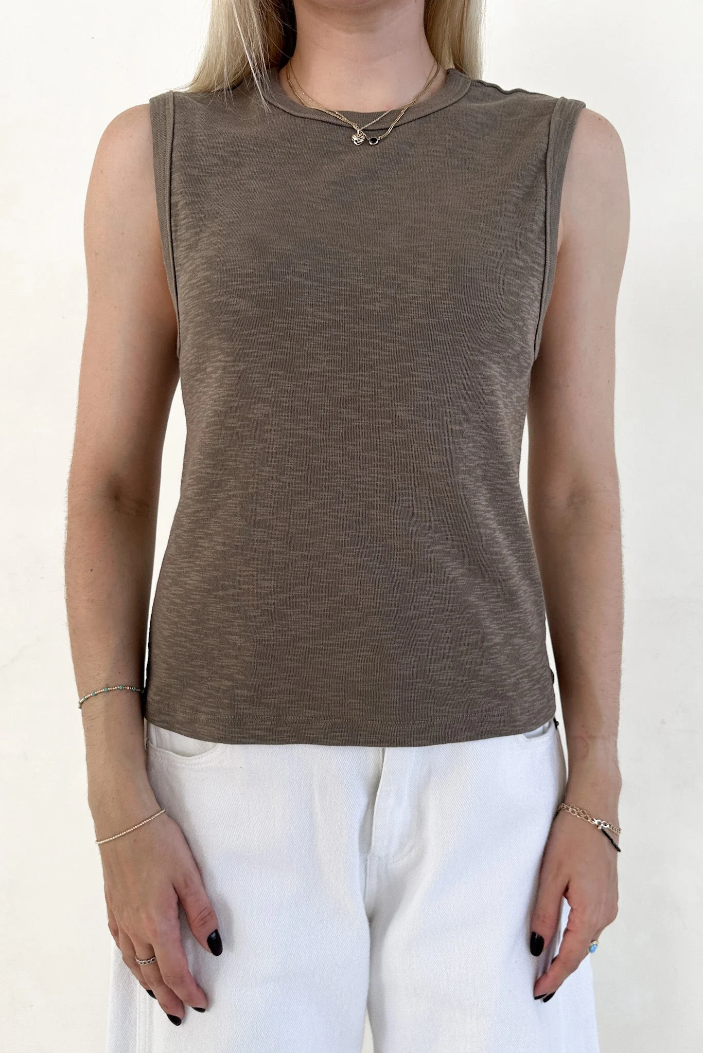 Baylor Cotton Tank Top in Olive - Image 2