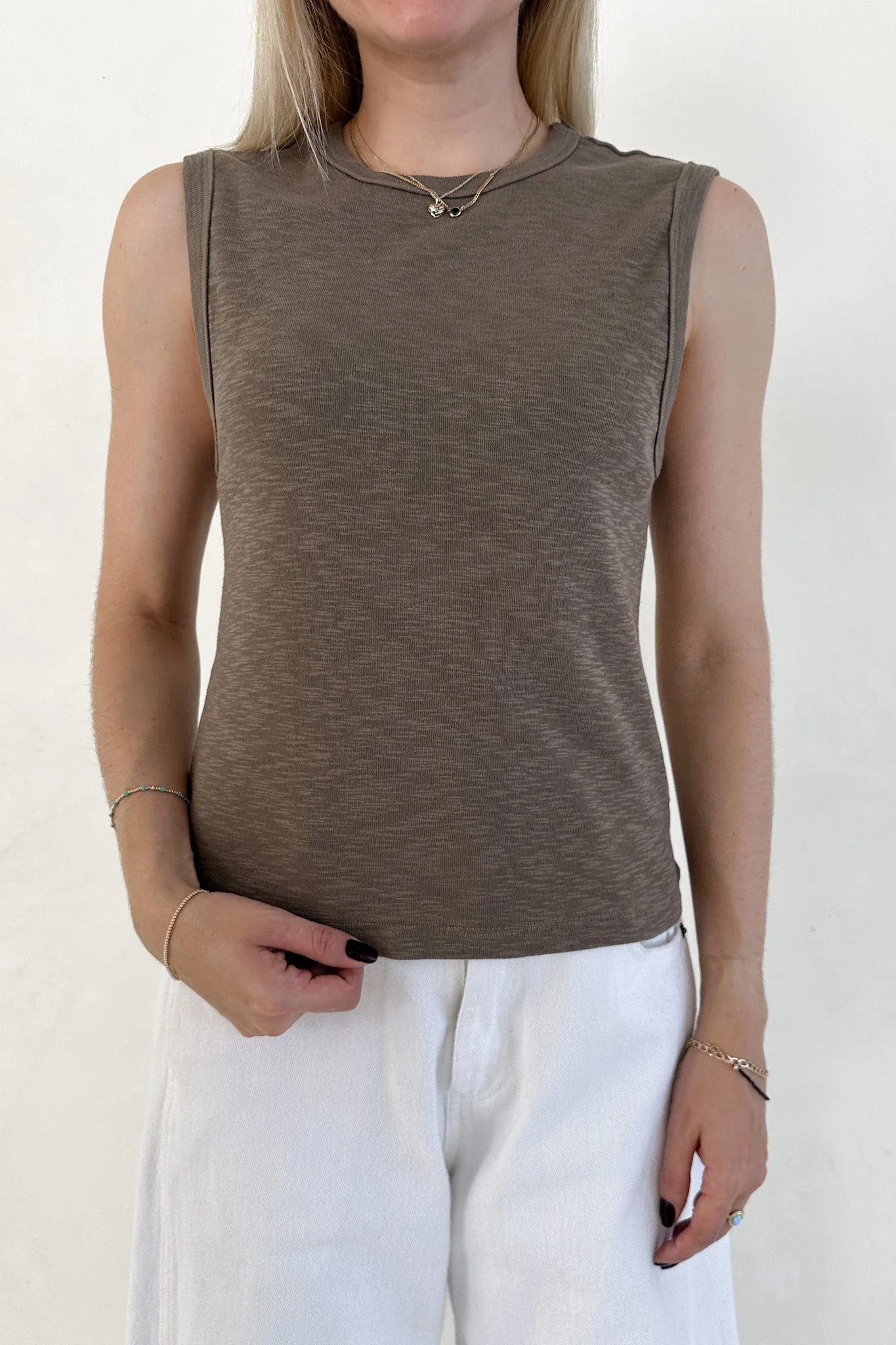Baylor Cotton Tank Top in Olive - Image 3