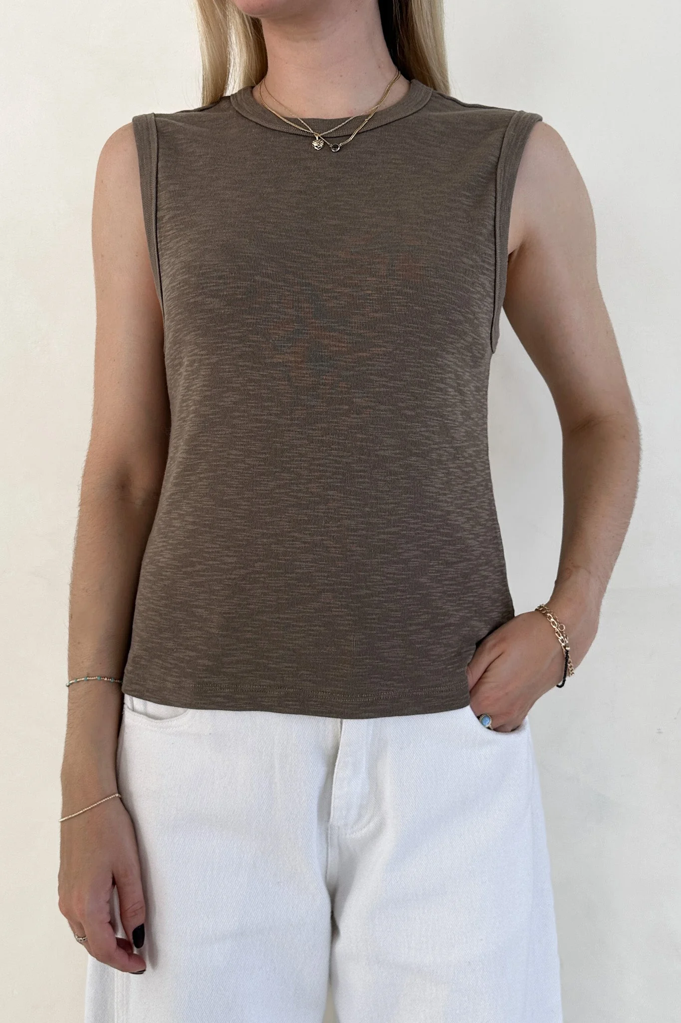 Baylor Cotton Tank Top in Olive - Image 5
