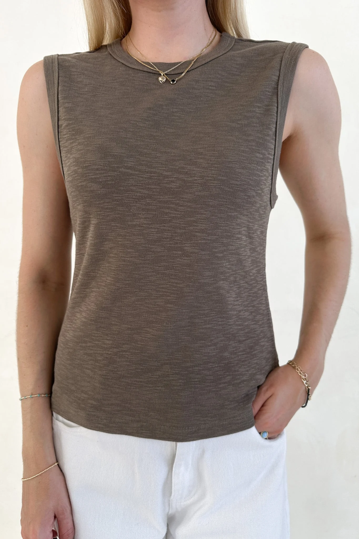 Baylor Cotton Tank Top in Olive - Image 6