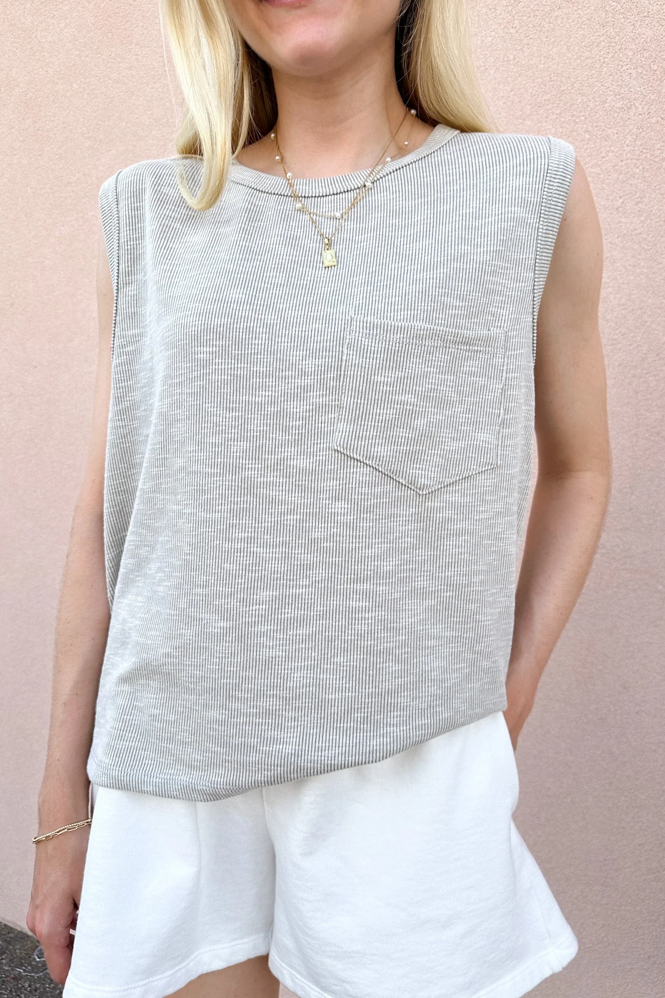 Baylor Ribbed Sleeveless Top in Light Grey - Image 2