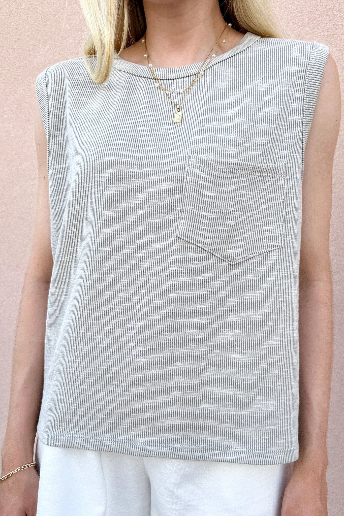 Baylor Ribbed Sleeveless Top in Light Grey - Image 3