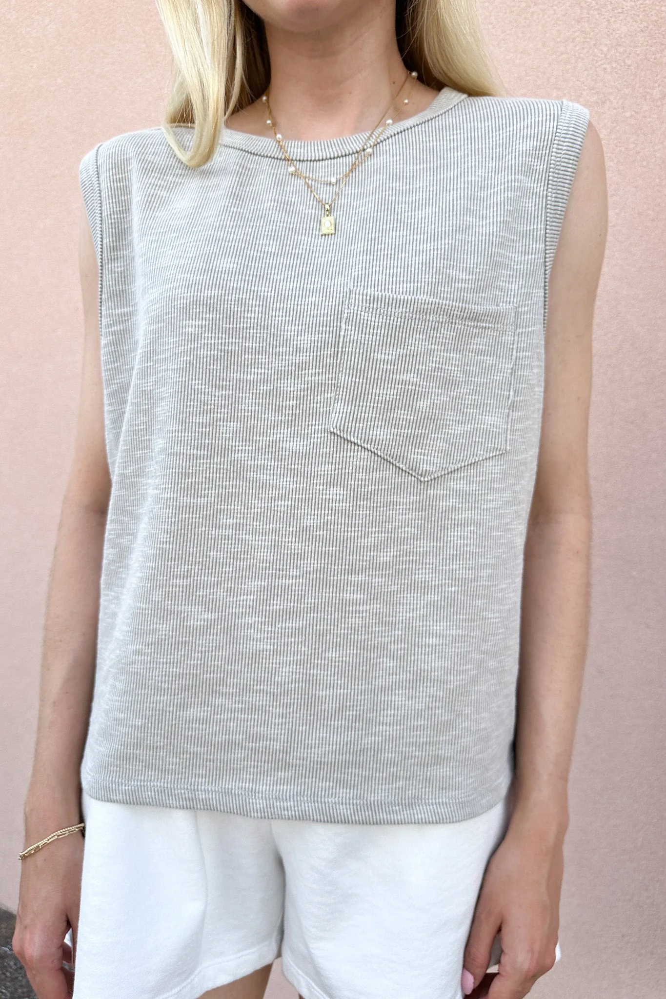 Baylor Ribbed Sleeveless Top in Light Grey - Image 4