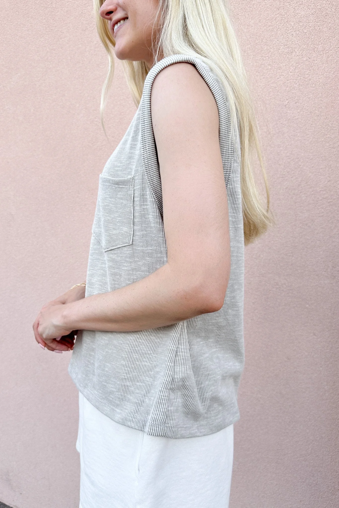 Baylor Ribbed Sleeveless Top in Light Grey - Image 5