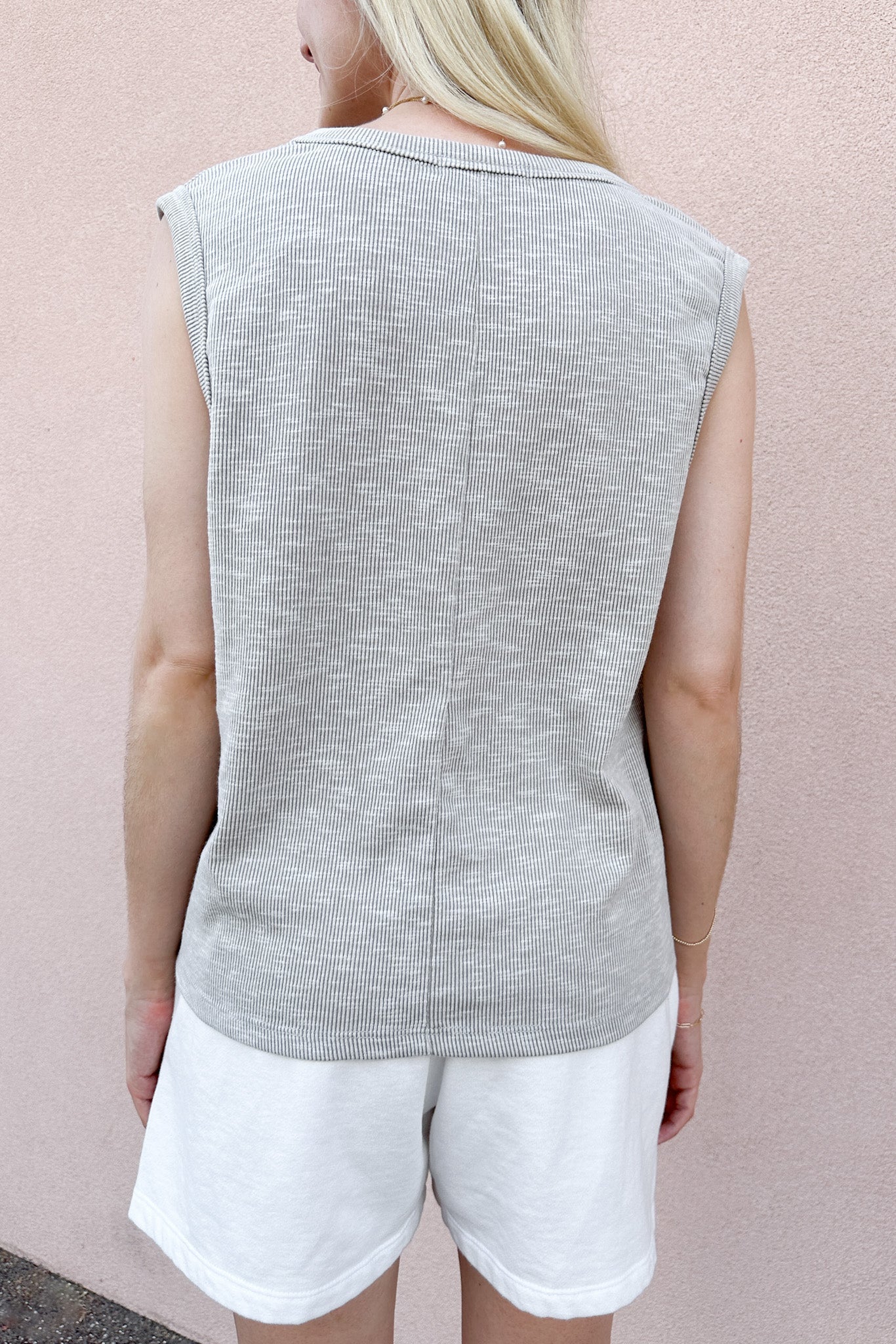 Baylor Ribbed Sleeveless Top in Light Grey - Image 6
