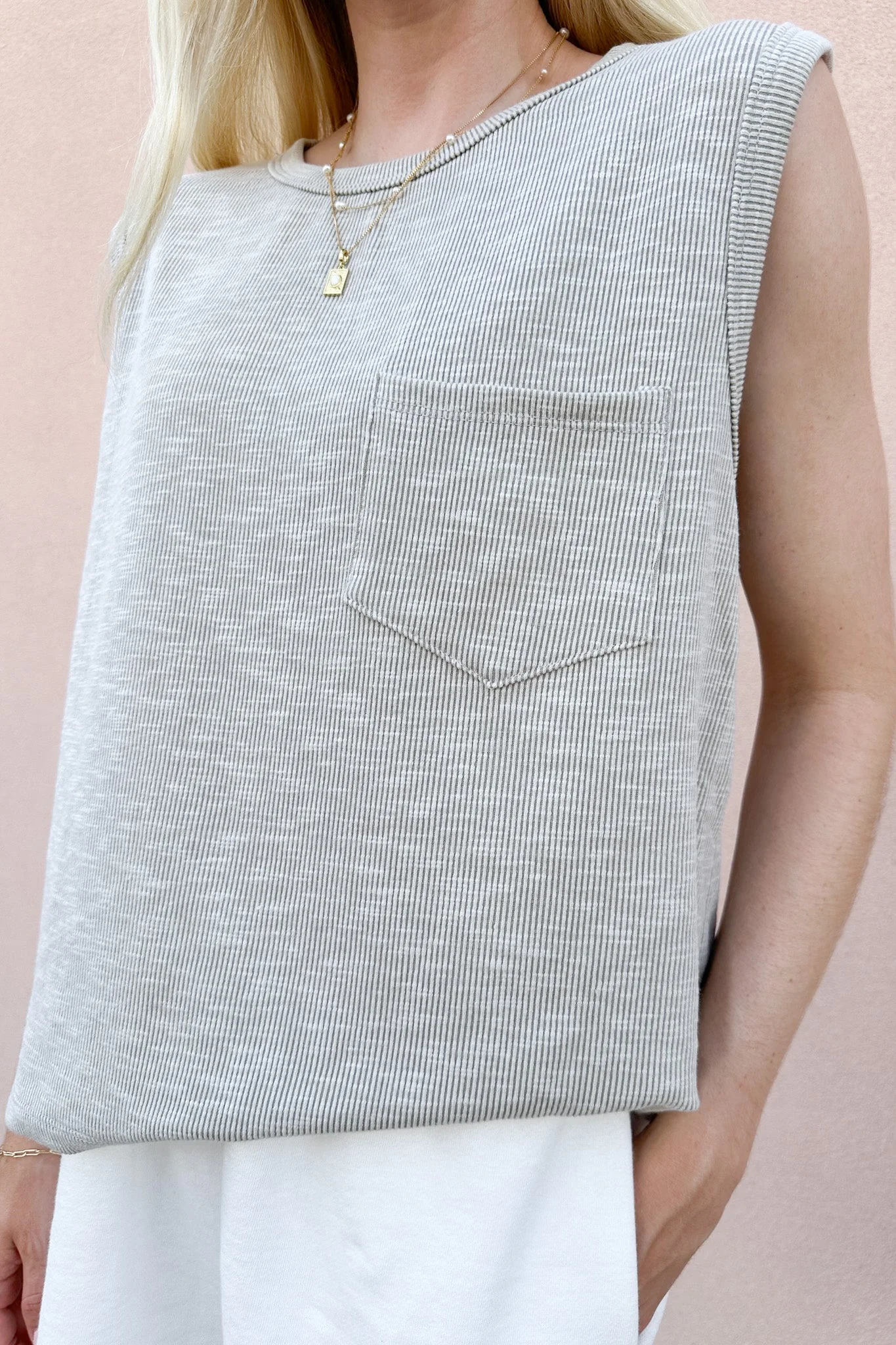 Baylor Ribbed Sleeveless Top in Light Grey - Image 7