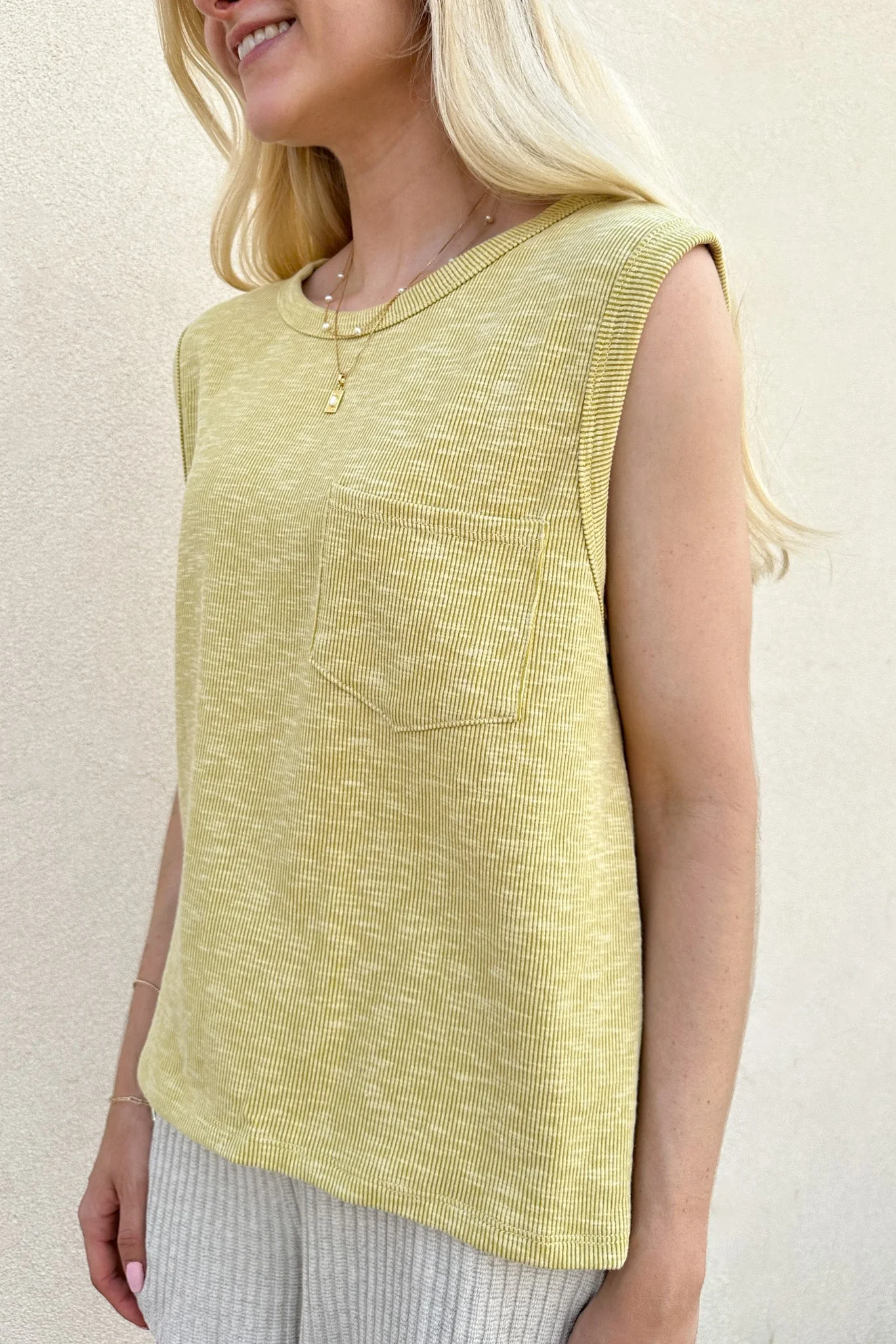 Baylor Ribbed Sleeveless Top in Lime - Image 2