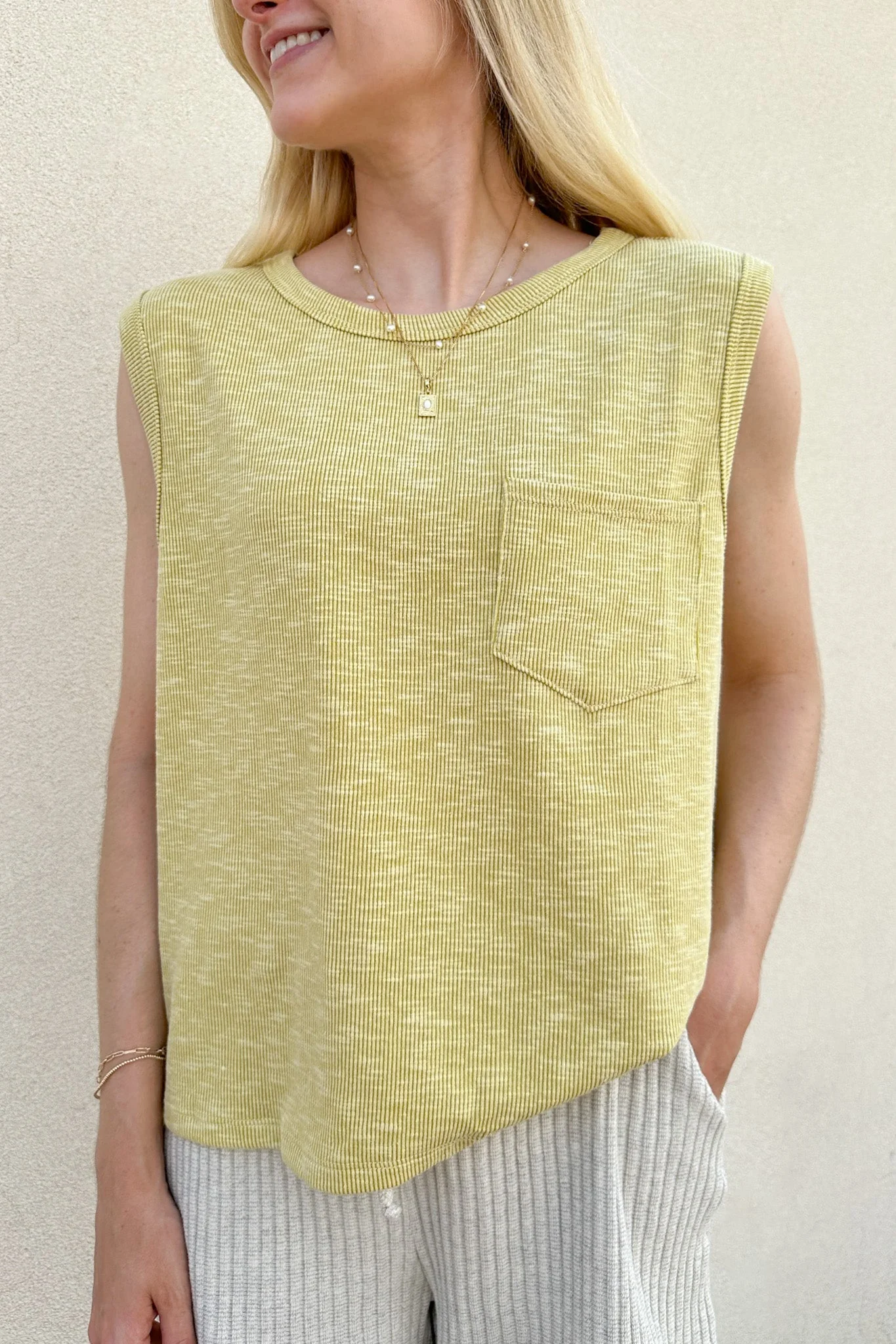 Baylor Ribbed Sleeveless Top in Lime - Image 3