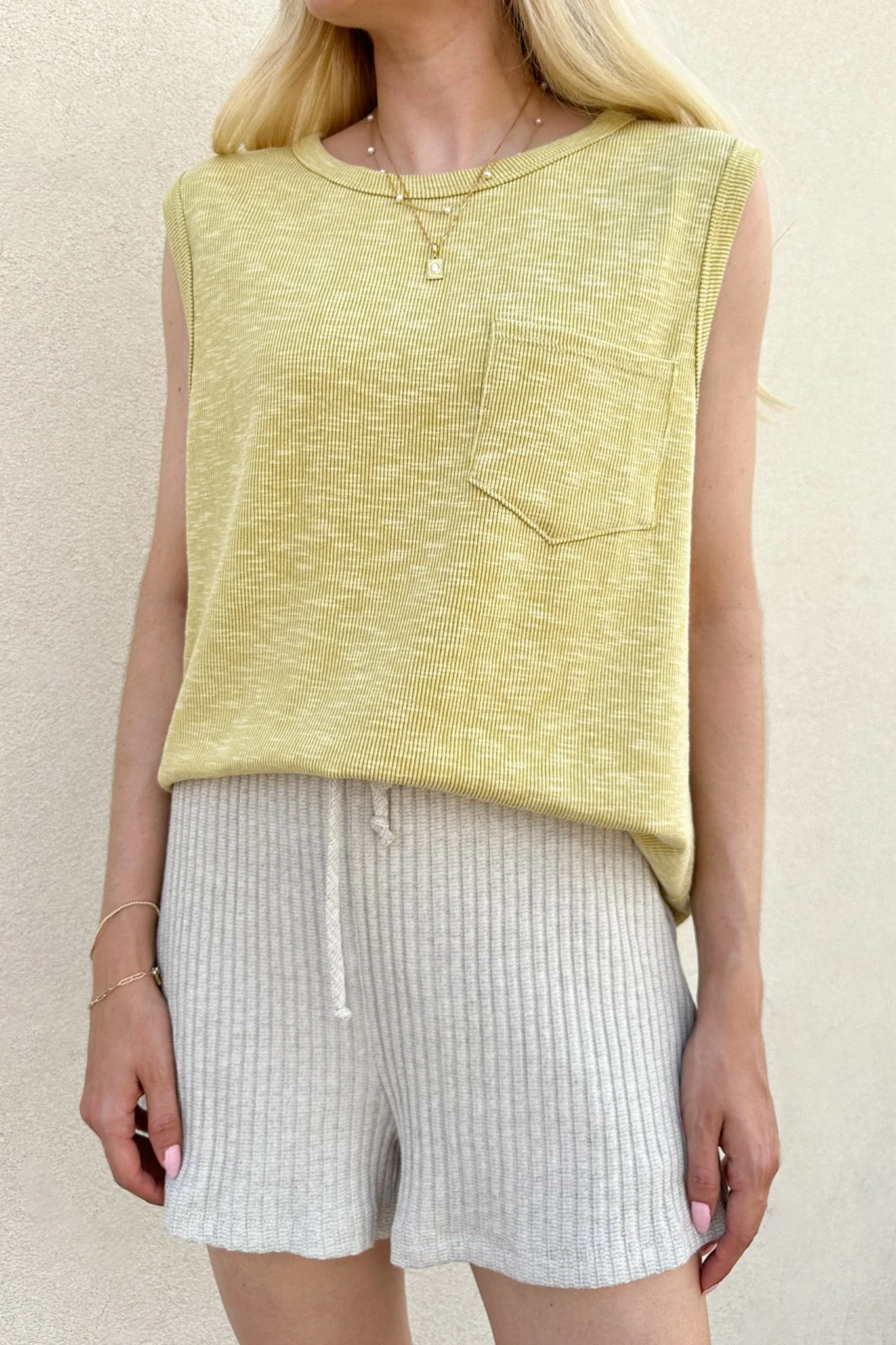 Baylor Ribbed Sleeveless Top in Lime - Image 4