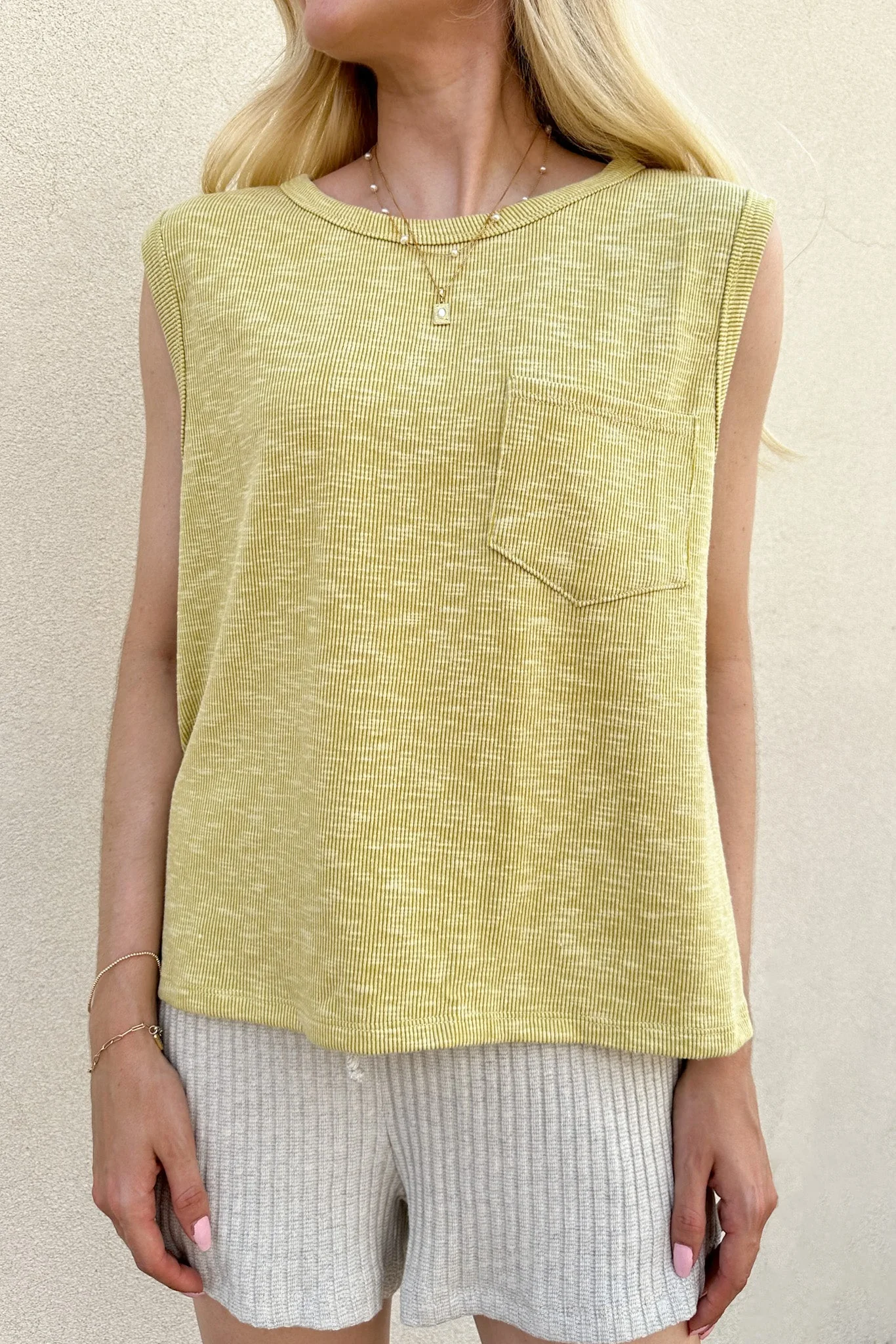 Baylor Ribbed Sleeveless Top in Lime - Image 5