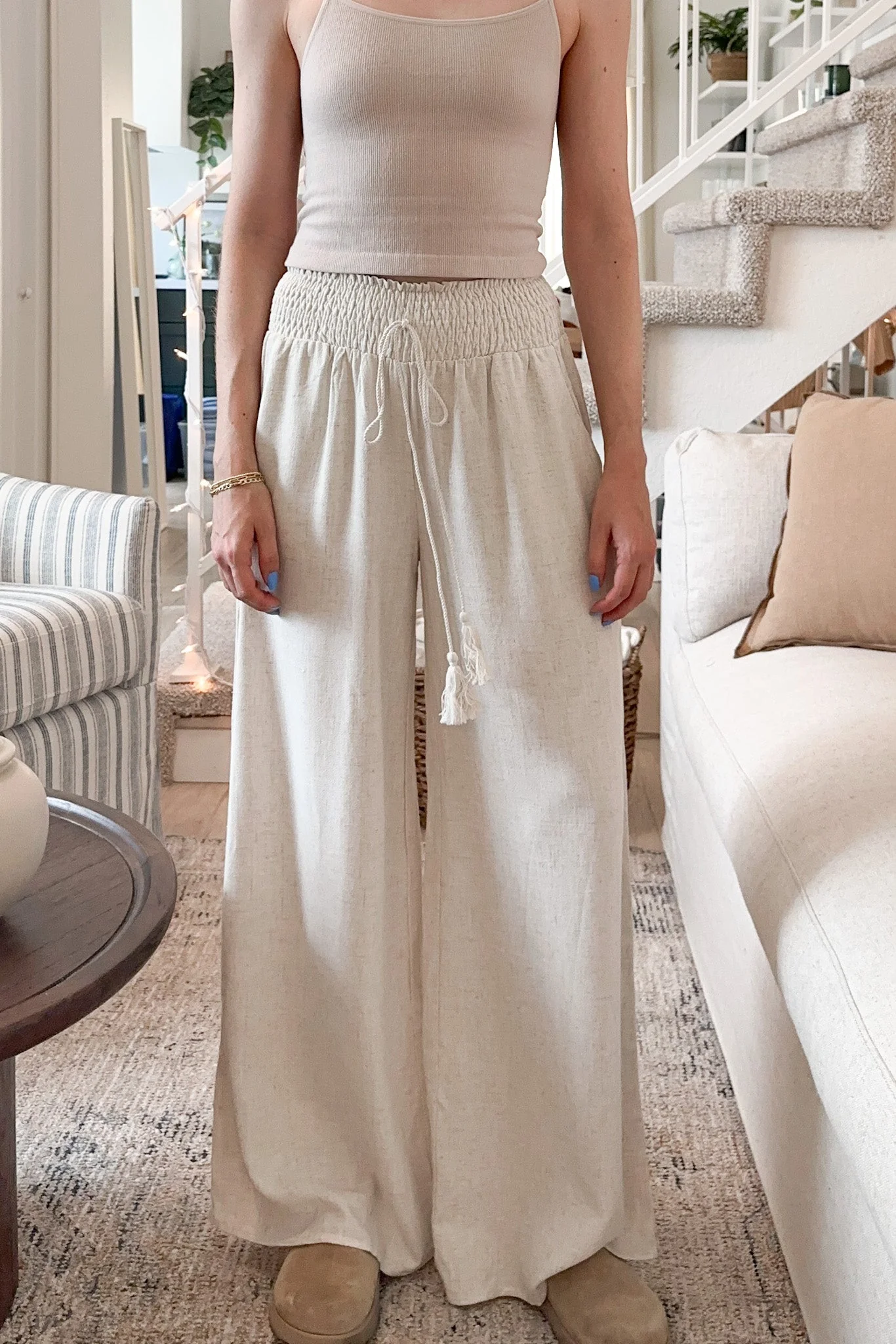 Beckham Linen Blend Pants in Oatmeal - Image 7