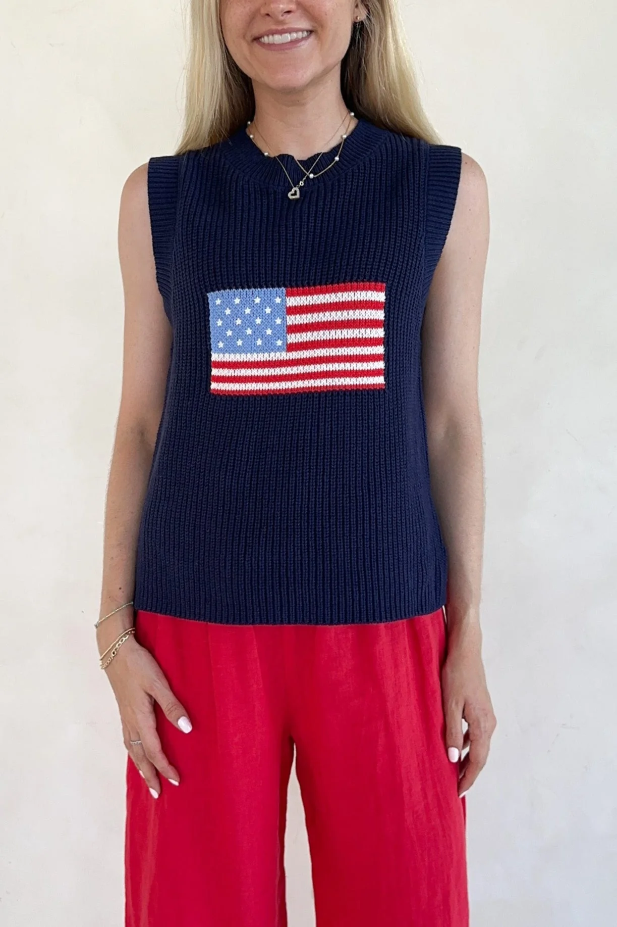 Betty Flag Print Knit Sweater Tank