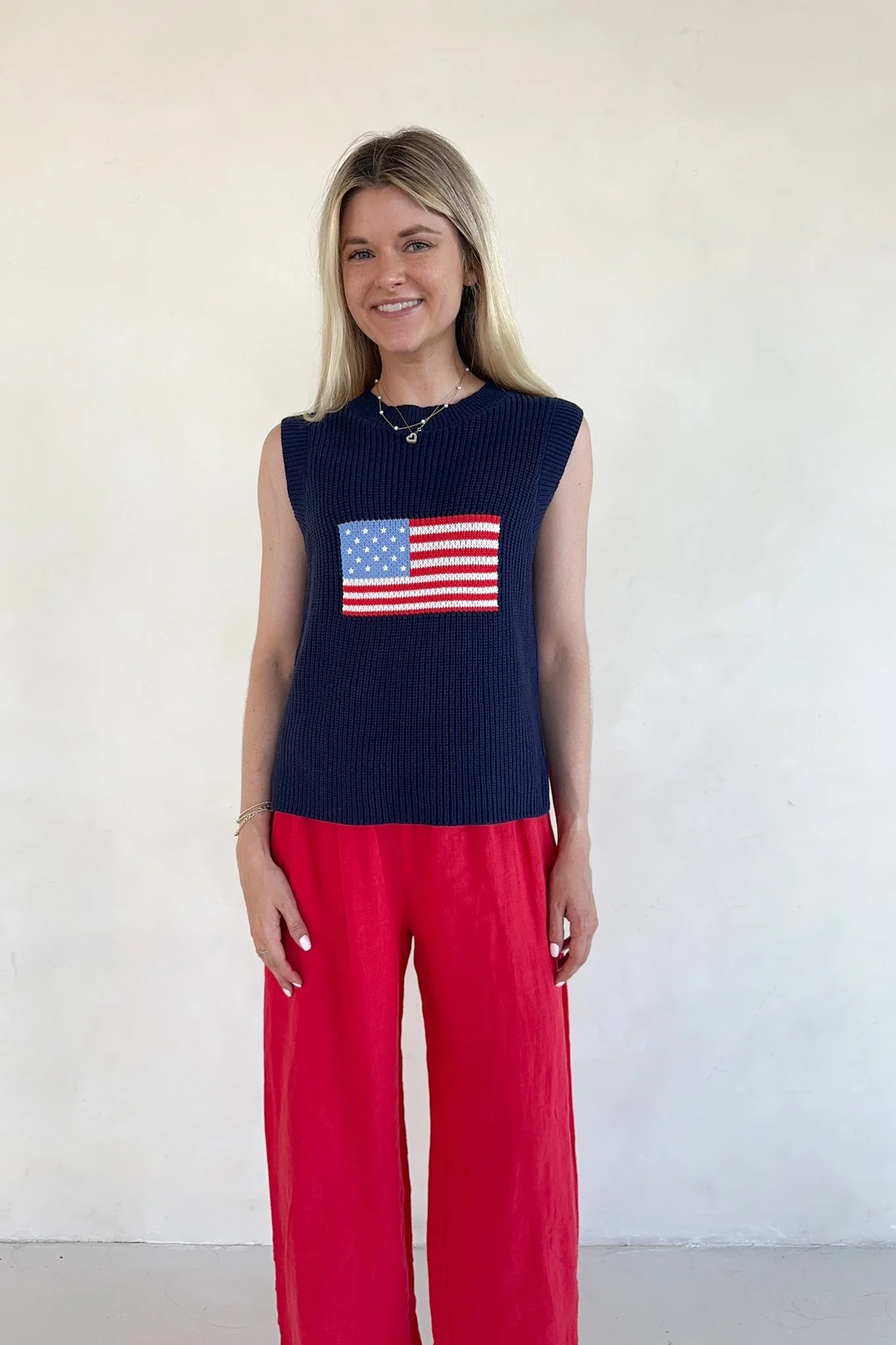 Betty Flag Print Knit Sweater Tank - Image 3