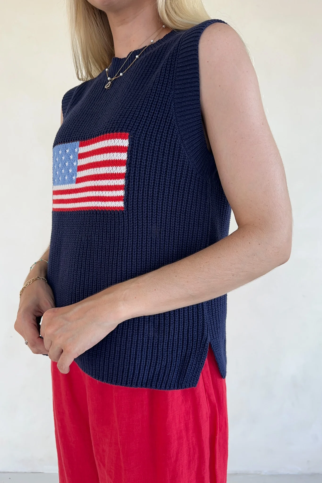 Betty Flag Print Knit Sweater Tank - Image 4