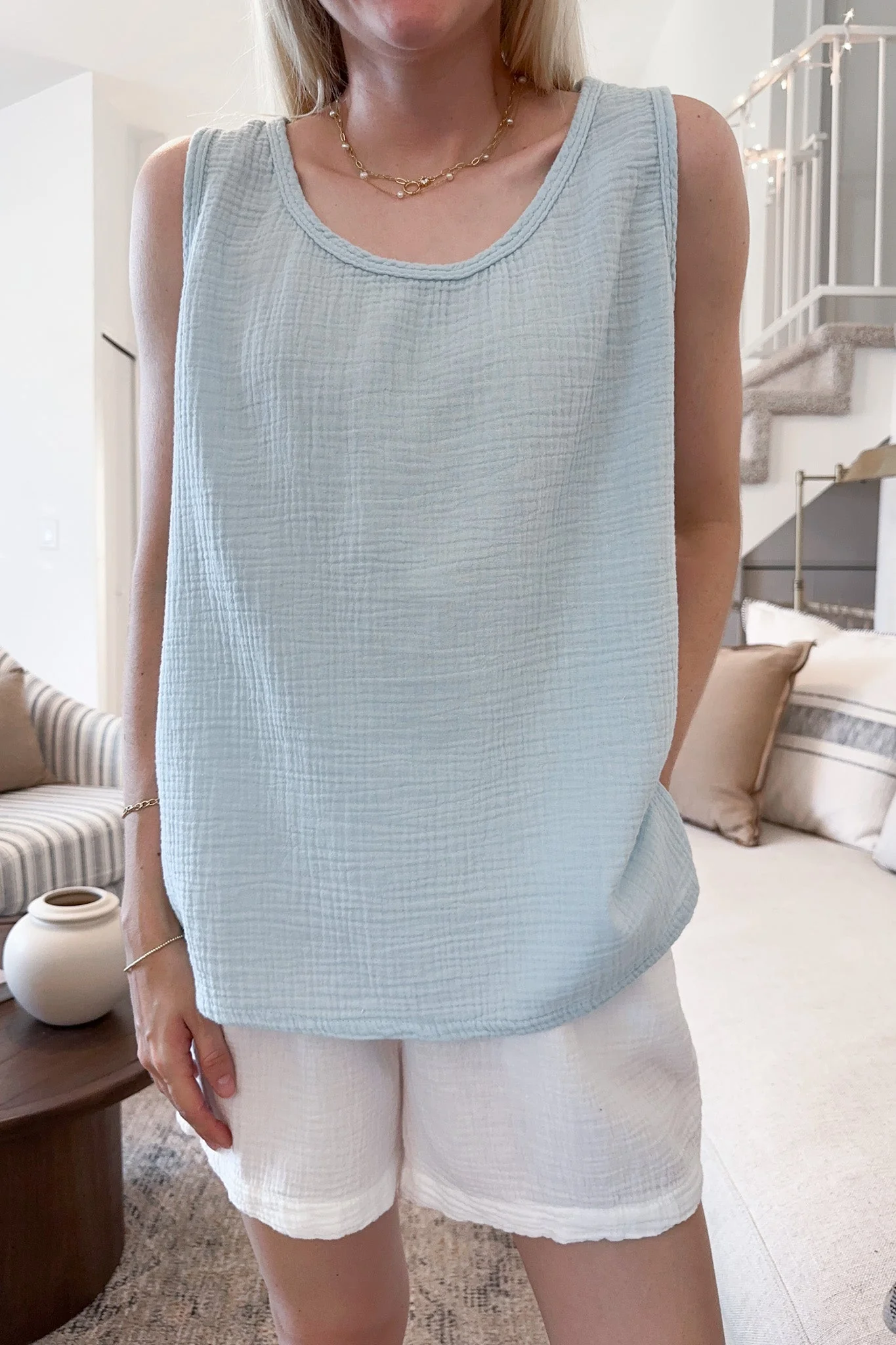 Breeze Cotton Sleeveless Blouse in Surf Blue - Image 2