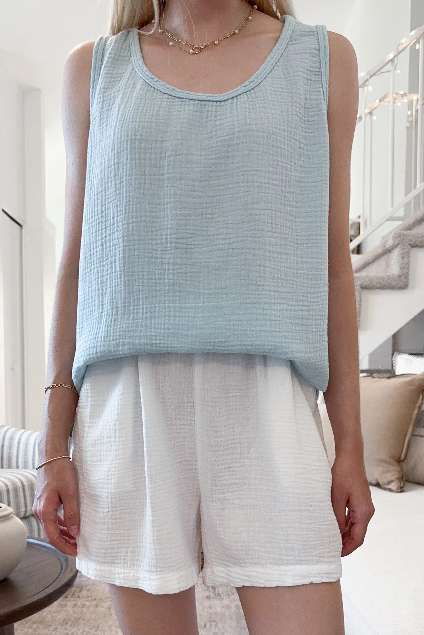 Breeze Cotton Sleeveless Blouse in Surf Blue - Image 3