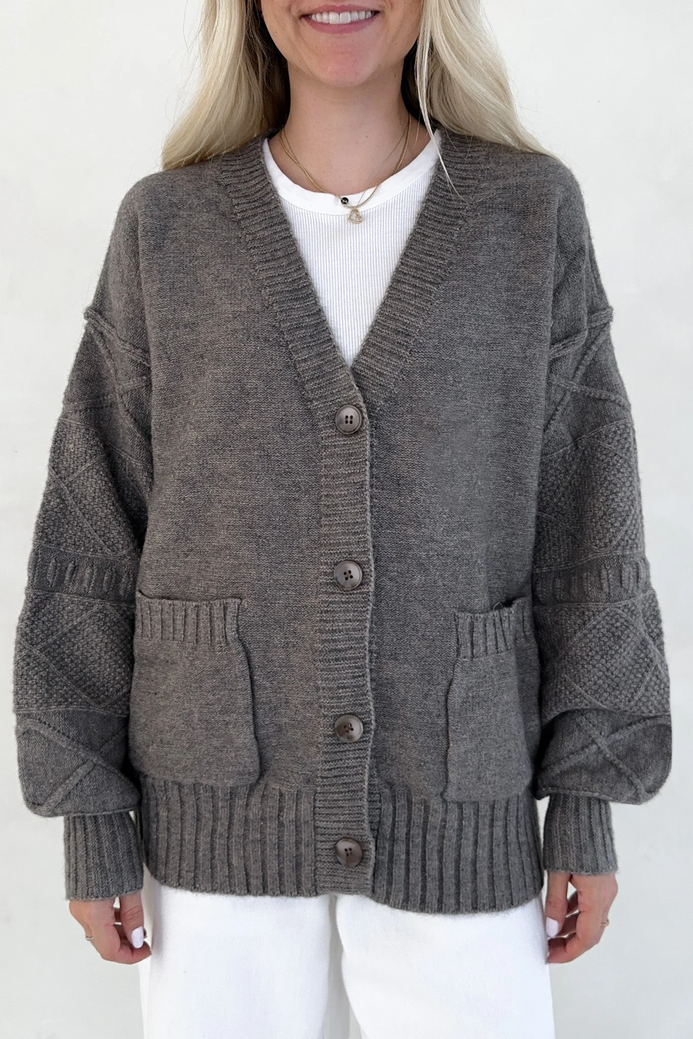 Brooks Textured Knit Button Up Cardigan - Image 2