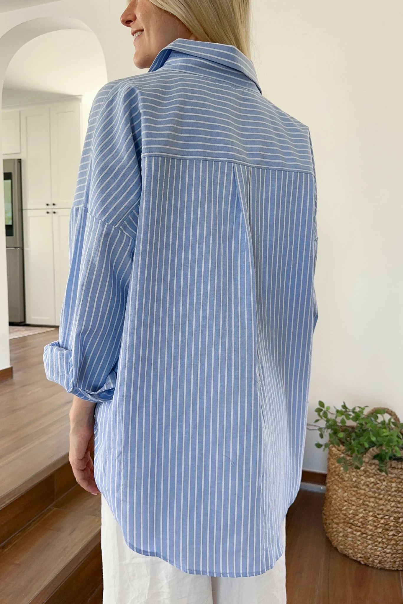 Estelle Striped Button Down in Blue and White - Image 4