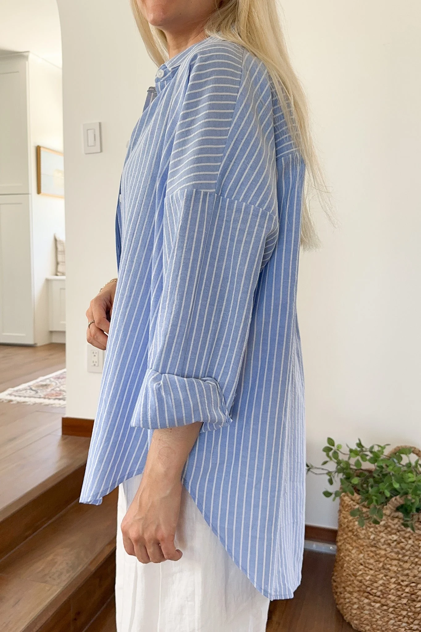 Estelle Striped Button Down in Blue and White - Image 7