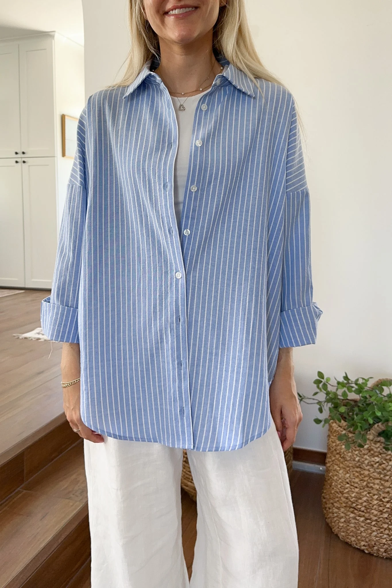Estelle Striped Button Down in Blue and White - Image 8