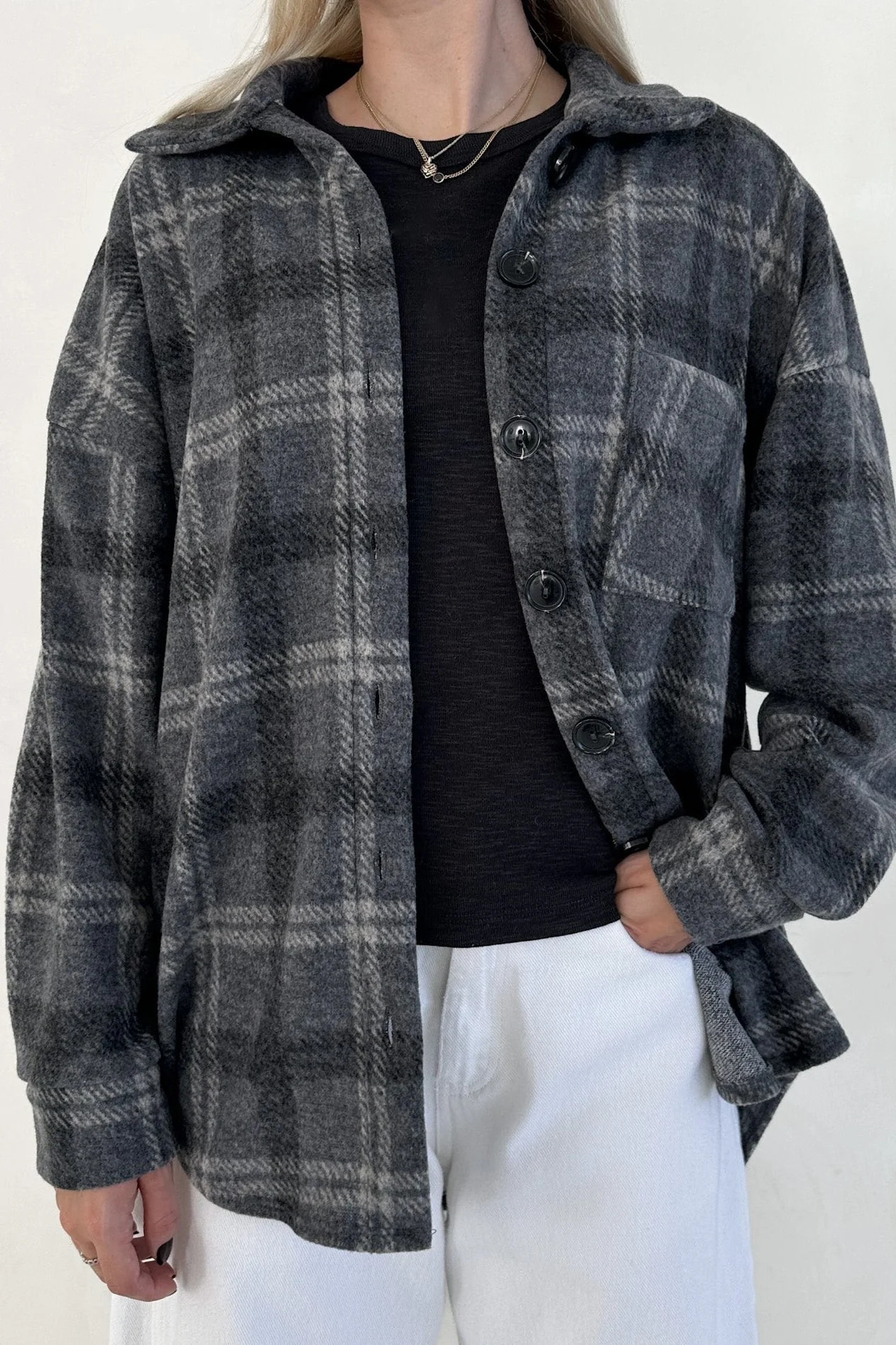 Cabin Time Grey Plaid Button Down Shirt Jacket