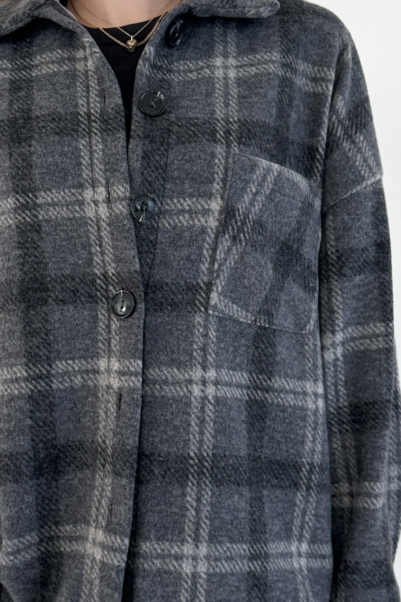 Cabin Time Grey Plaid Button Down Shirt Jacket - Image 4