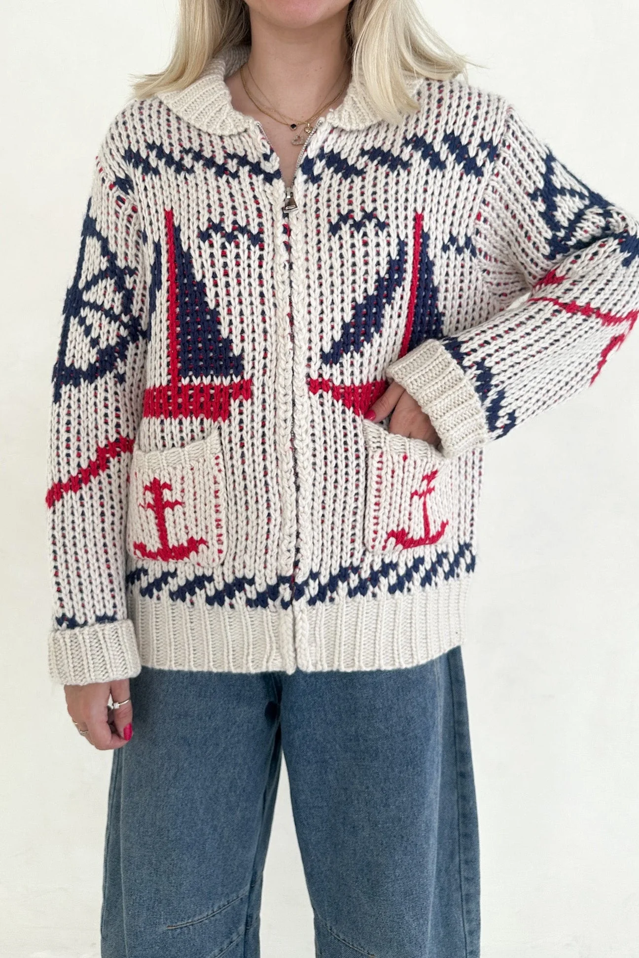 Cape Cod Sailboat Knit Zip Up Cardigan - Image 6