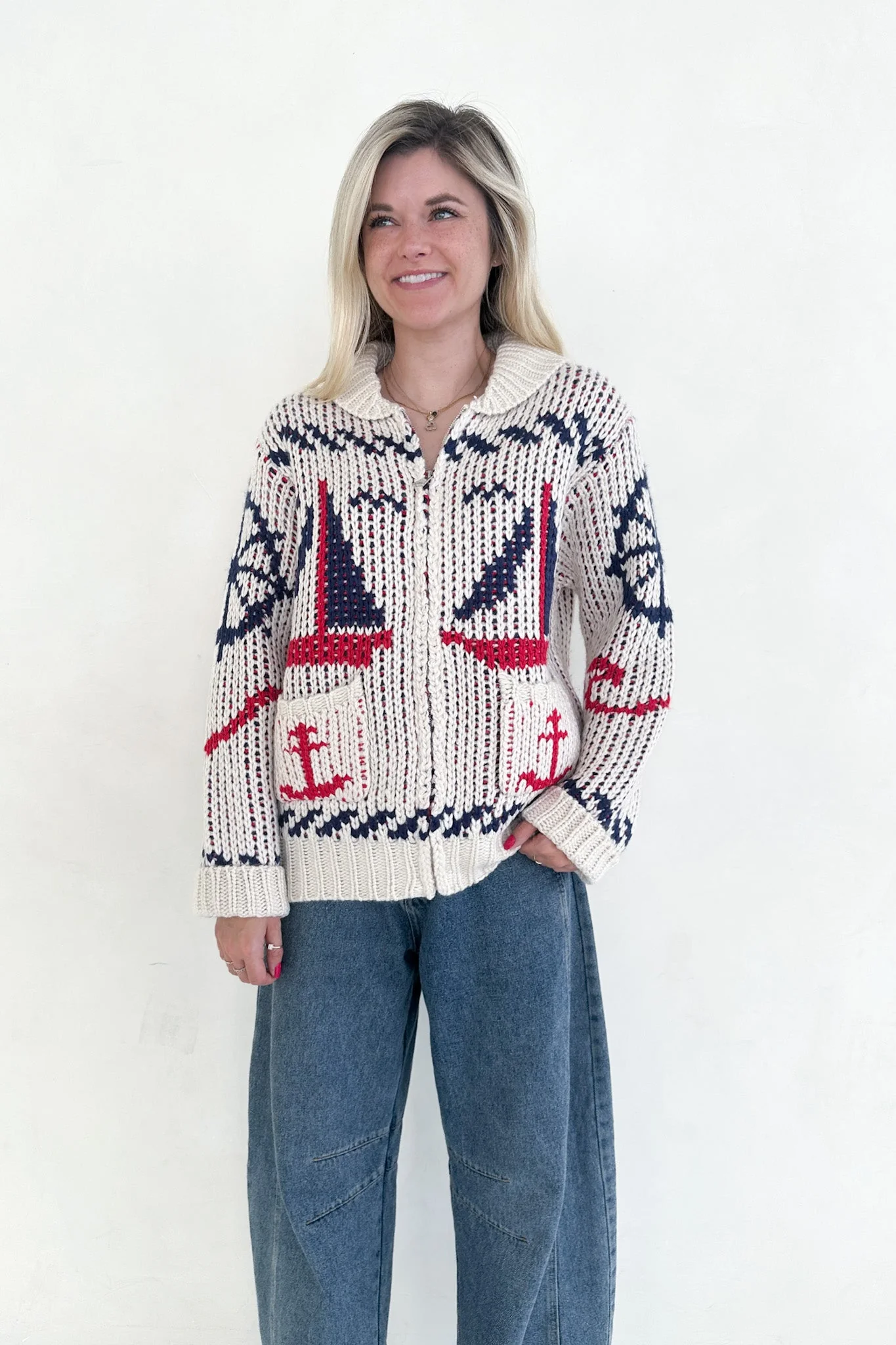 Cape Cod Sailboat Knit Zip Up Cardigan - Image 8