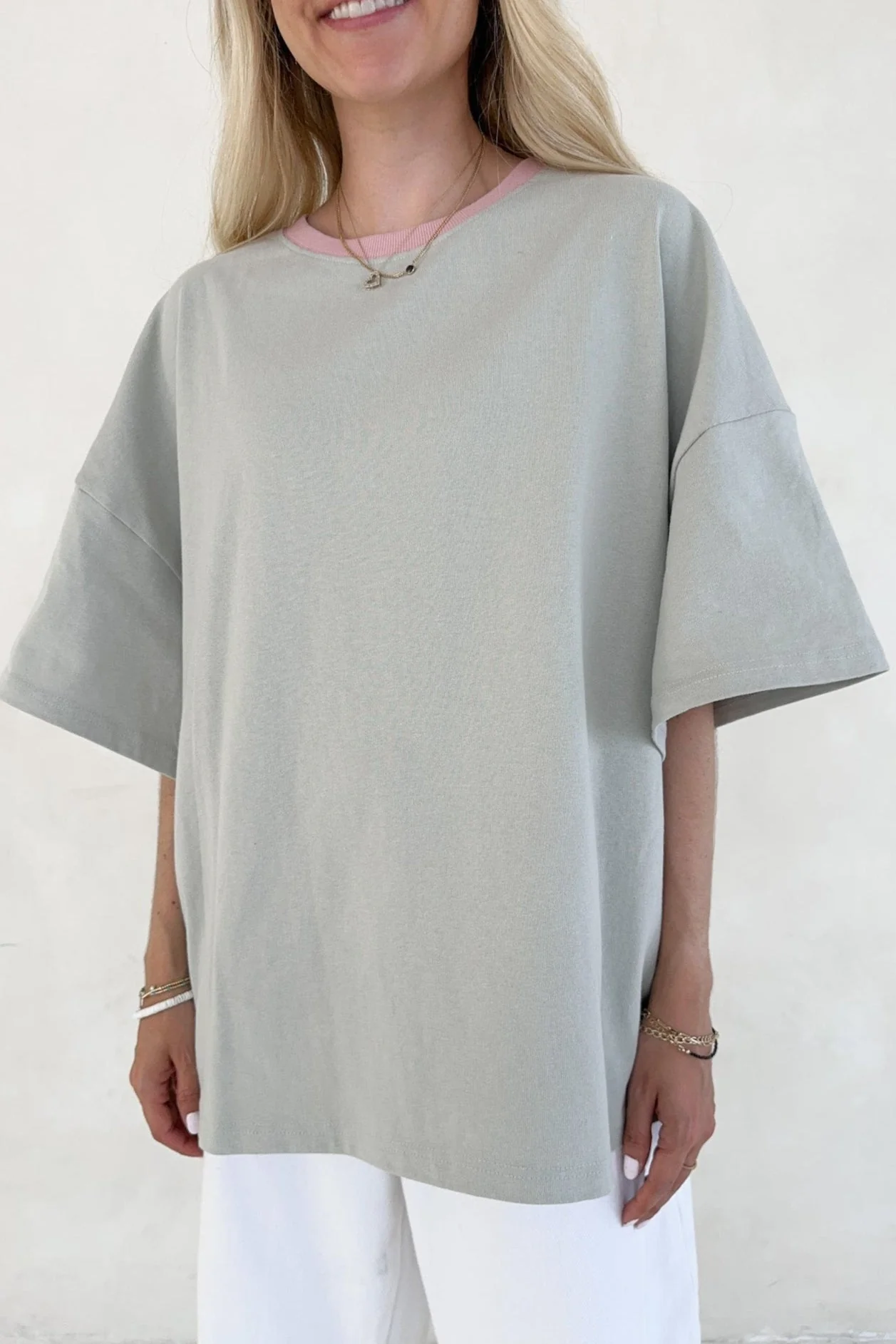 Charity Contrast Cotton Tee in Sage