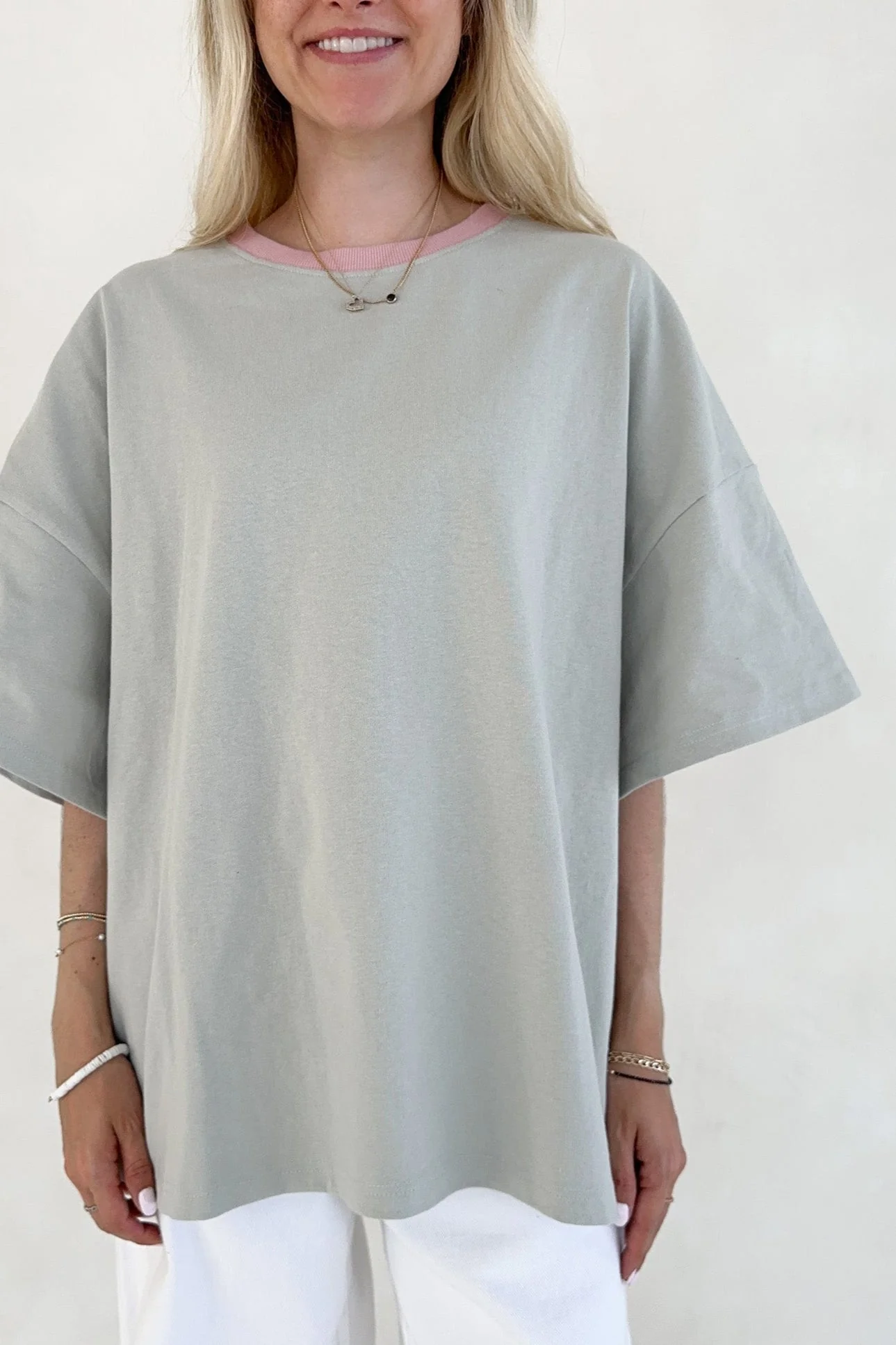 Charity Contrast Cotton Tee in Sage - Image 3