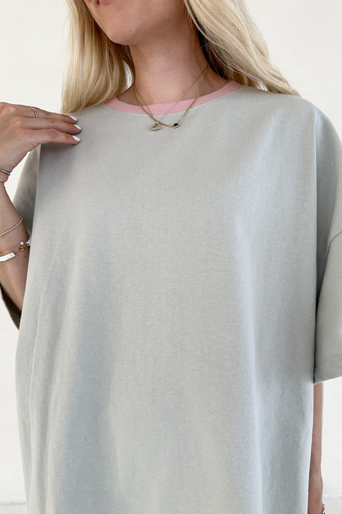 Charity Contrast Cotton Tee in Sage - Image 4