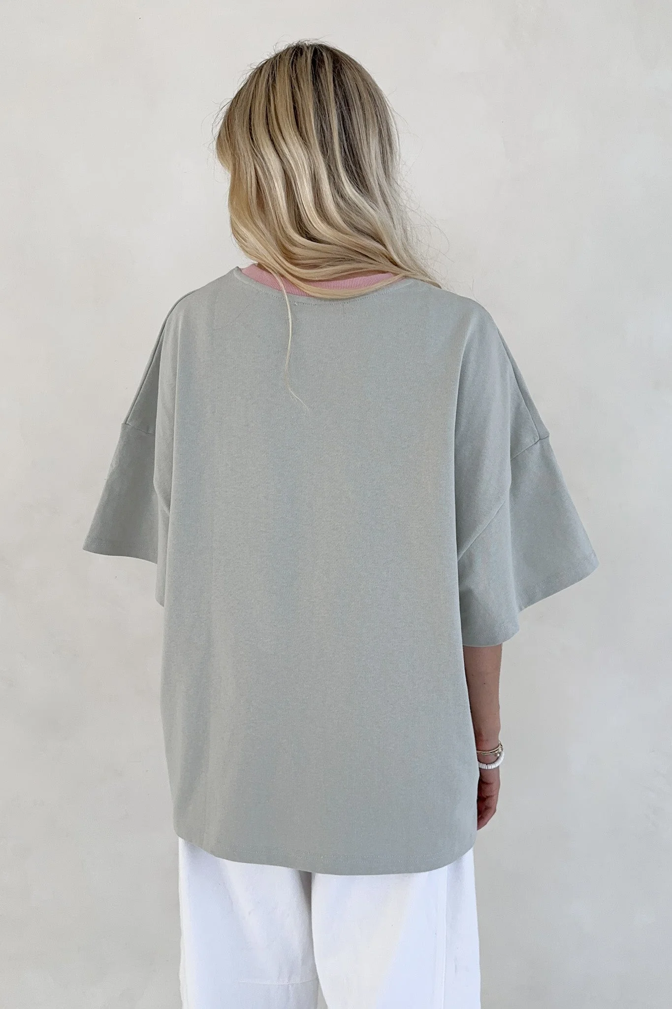 Charity Contrast Cotton Tee in Sage - Image 7