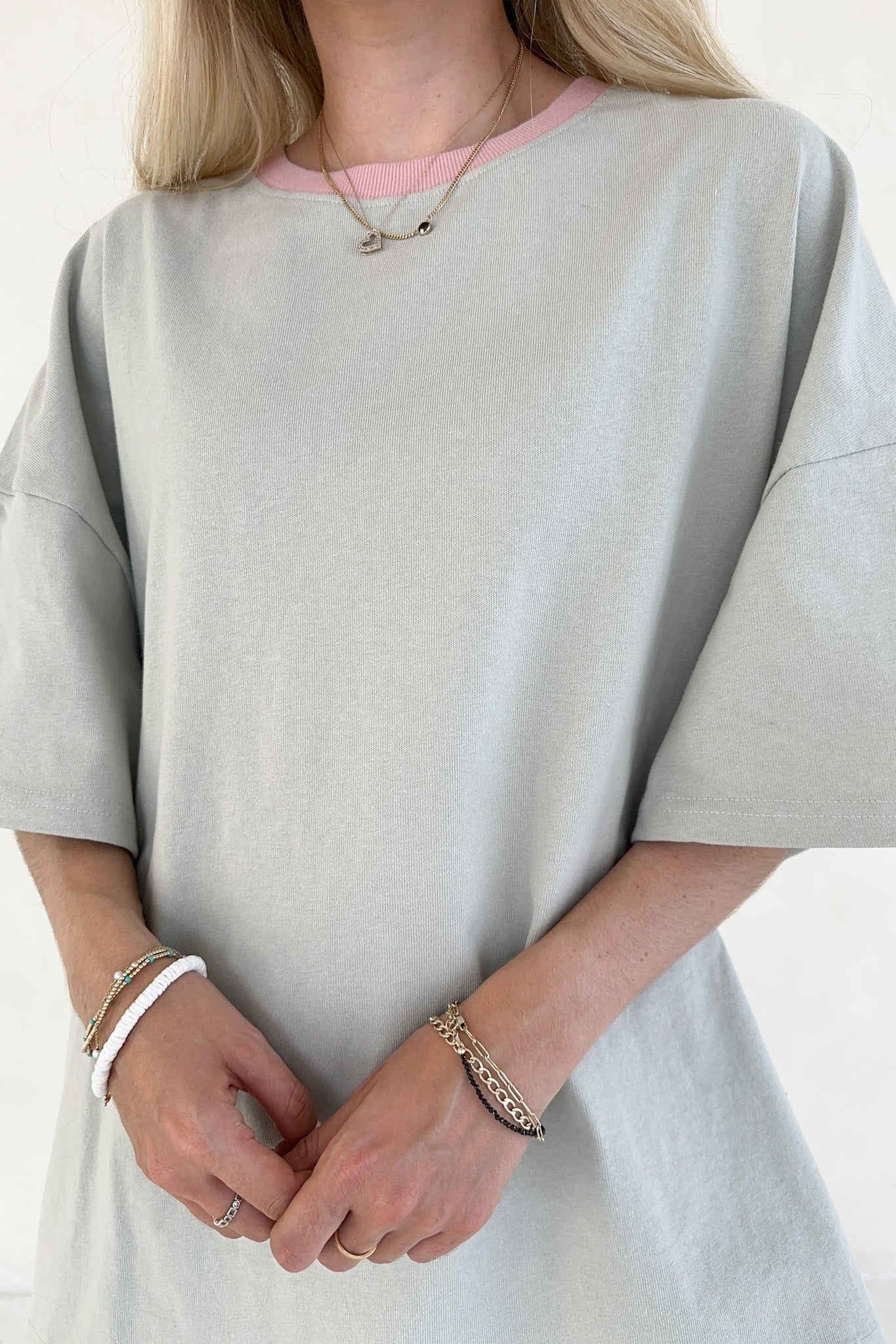 Charity Contrast Cotton Tee in Sage - Image 8