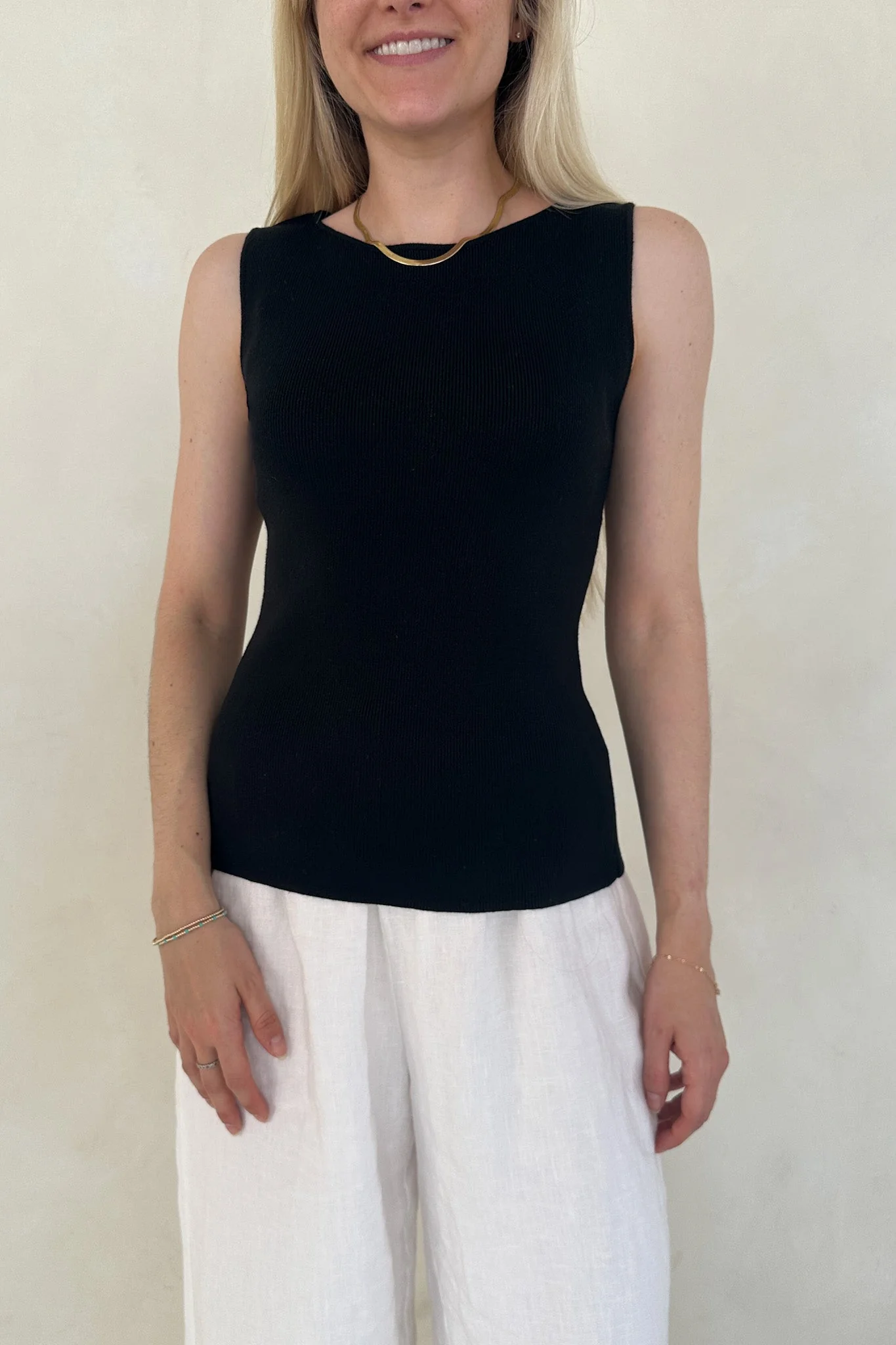 Claudia Boat Neck Sleeveless Top in Black